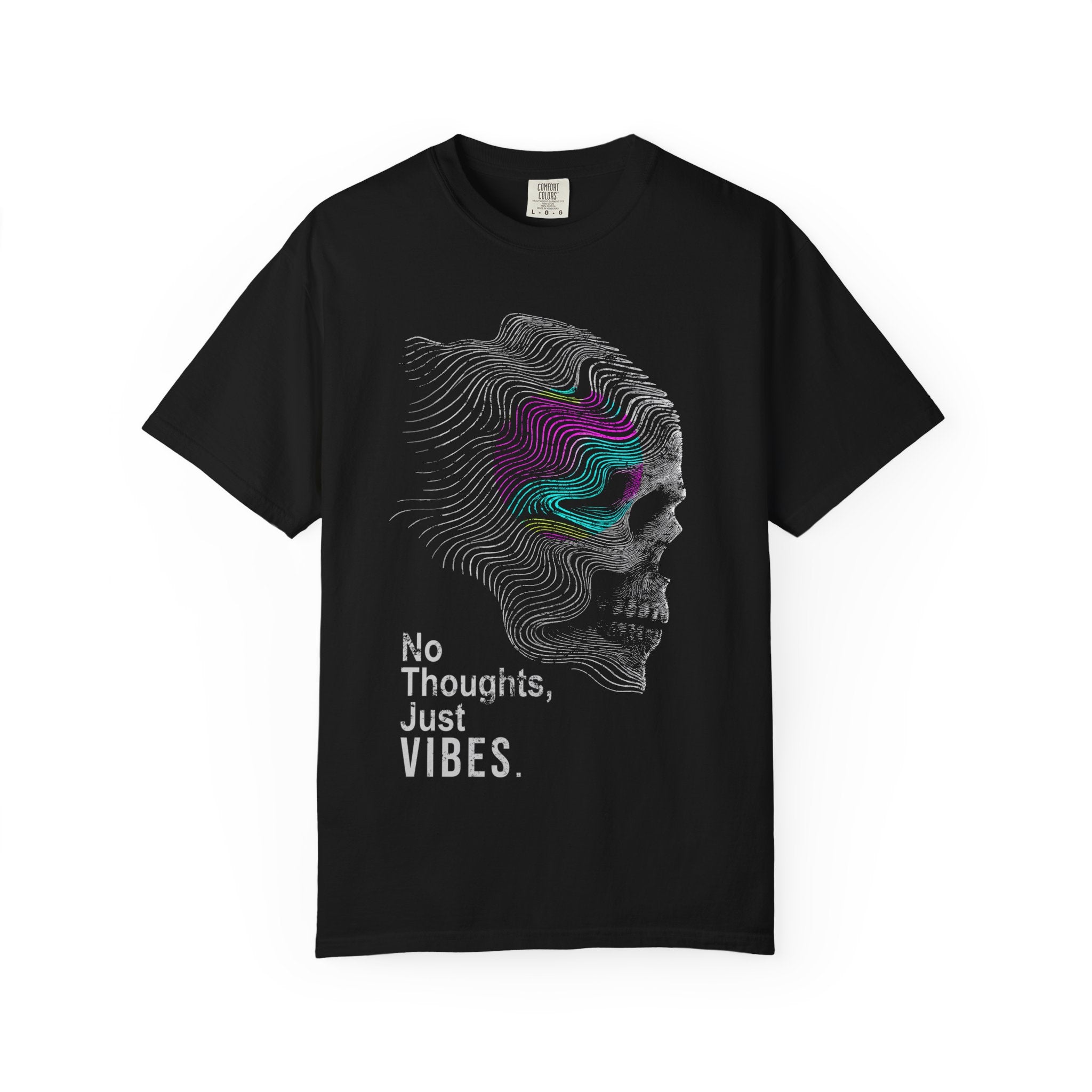 🧠 No Thoughts, Just Vibes Tee - Overthinking Is Dead. Skull T-shirt, Unisex Graphic Tee, Streetwear Fashion, Alternative Style, Festival Clothing