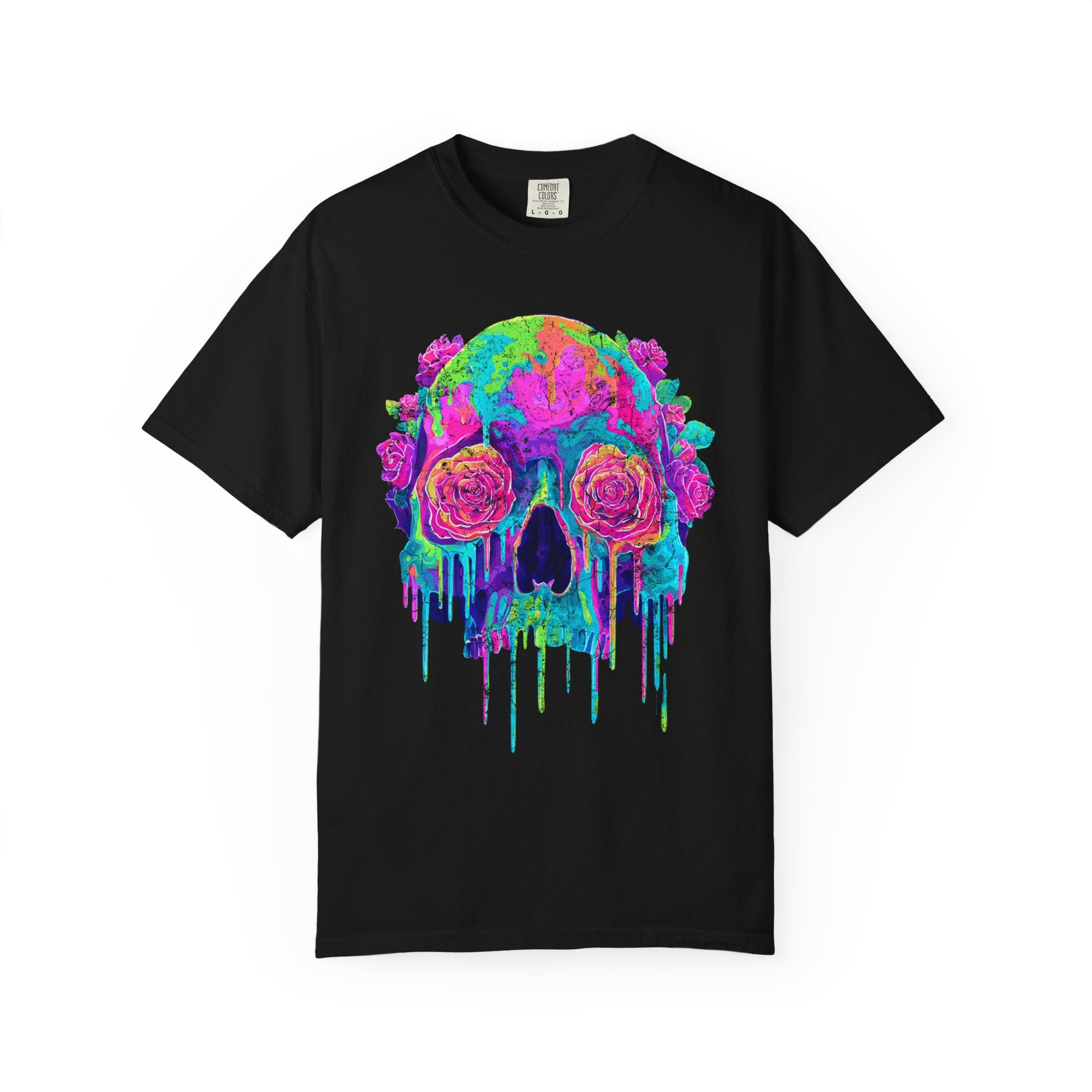 Meltdown Bloom Tee – Pretty. Poisonous. Permanent.  Vibrant Skull Floral Unisex T-Shirt, Artistic Tee, Colorful Skull Shirt, Gift for Artists, Unisex Fashion Tee