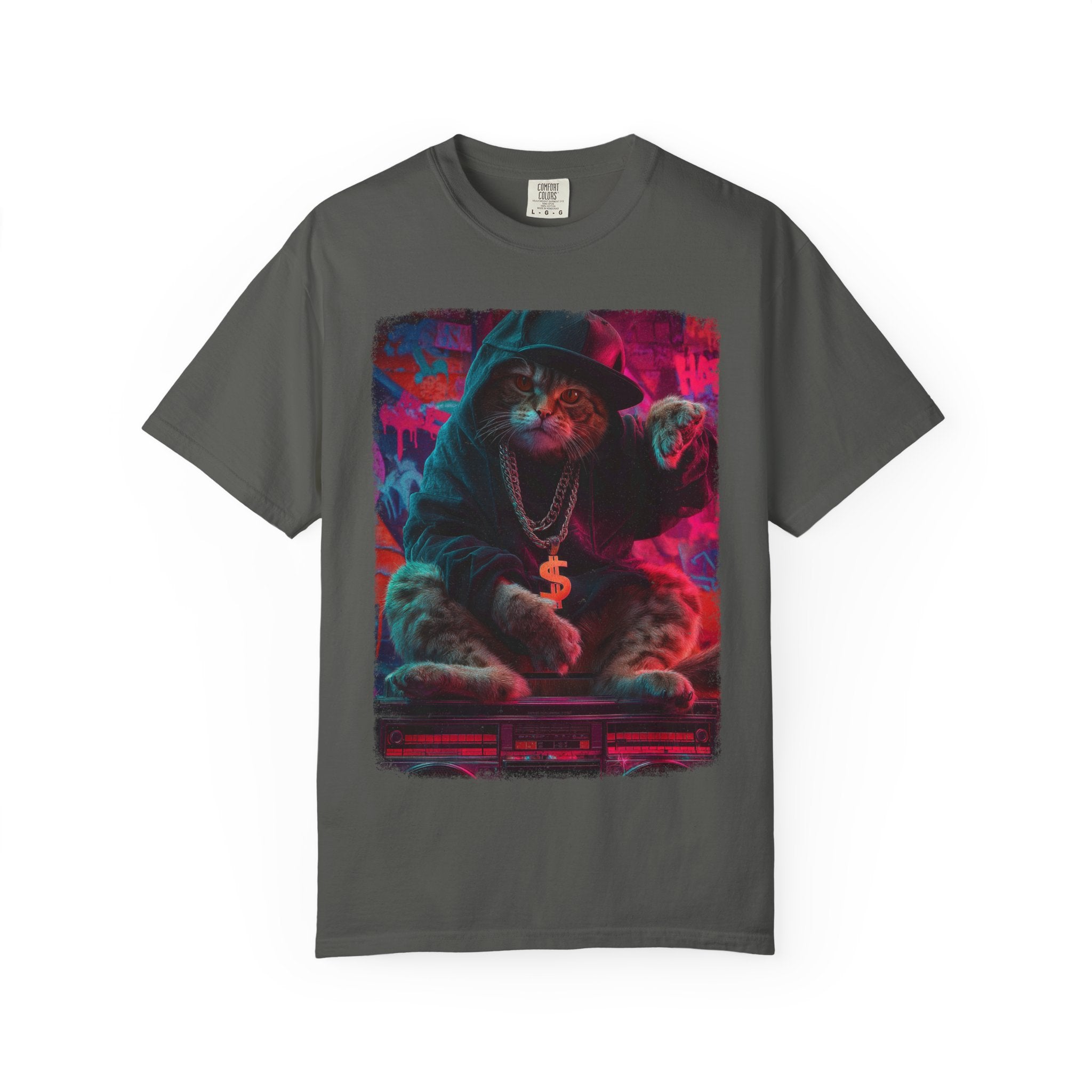 Block Party Boss Tee – Feline Flow, Neon Glow. Vibrant Cat Hoodie Unisex Garment-Dyed T-Shirt, Cute Cat Tee, Trendy Streetwear, Perfect Gift, Animal Lover Shirt, Casual Everyday Wear