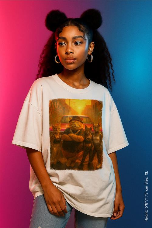 Alley Kings Tee – Sunset Streets, Feline Heat. Urban Vibe Graphic Tee | Unisex Garment-Dyed T-shirt for Trendy Styles, Casual Wear, Gifts, Street Fashion, Everyday Comfort.
