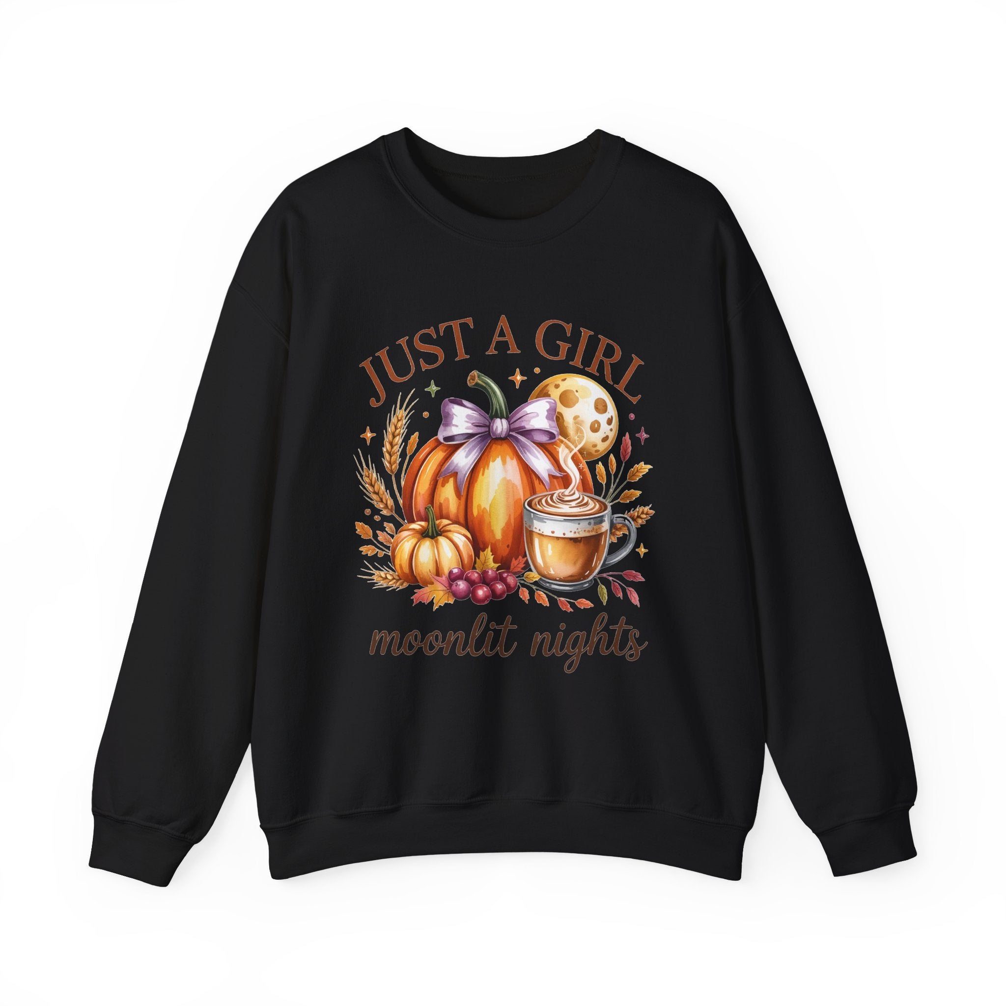 Just a Girl Moonlit Nights Sweatshirt, Cozy Fall Pumpkin Sweatshirt, Autumn Coffee Lover Pullover, Vintage Fall Crewneck, Pumpkin Spice Shirt, Cozy Season Gift