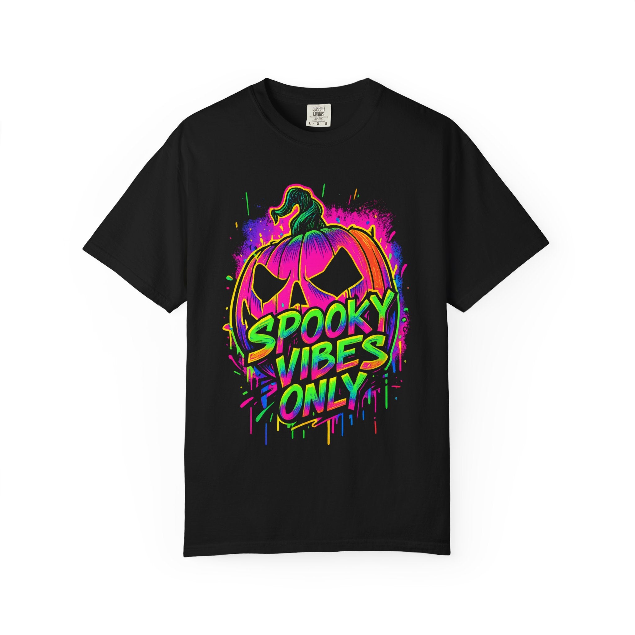 🎃 Spooky Vibes Only Tee - Neon Nights & Pumpkin Bites. Unisex Garment-Dyed T-shirt