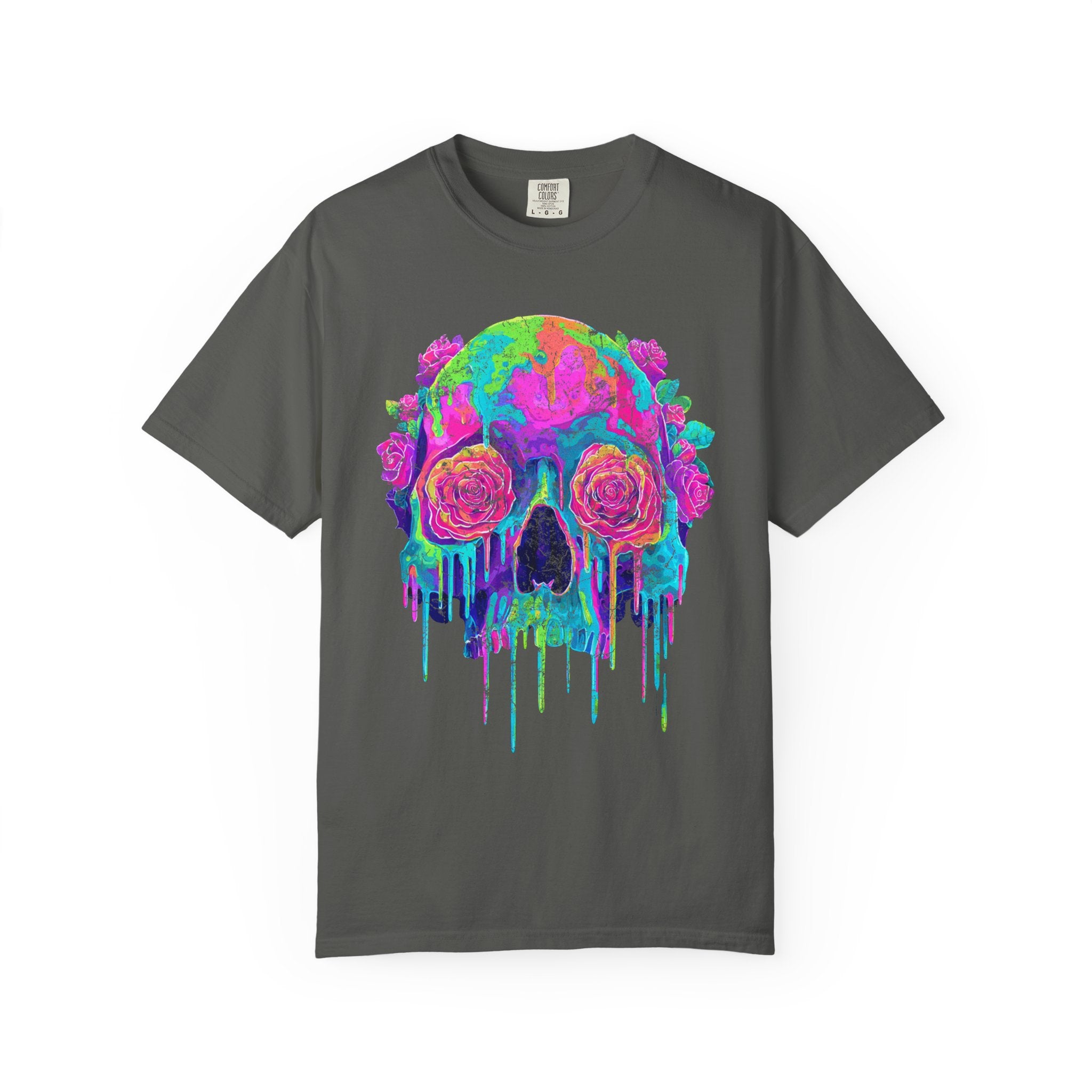 Meltdown Bloom Tee – Pretty. Poisonous. Permanent.  Vibrant Skull Floral Unisex T-Shirt, Artistic Tee, Colorful Skull Shirt, Gift for Artists, Unisex Fashion Tee