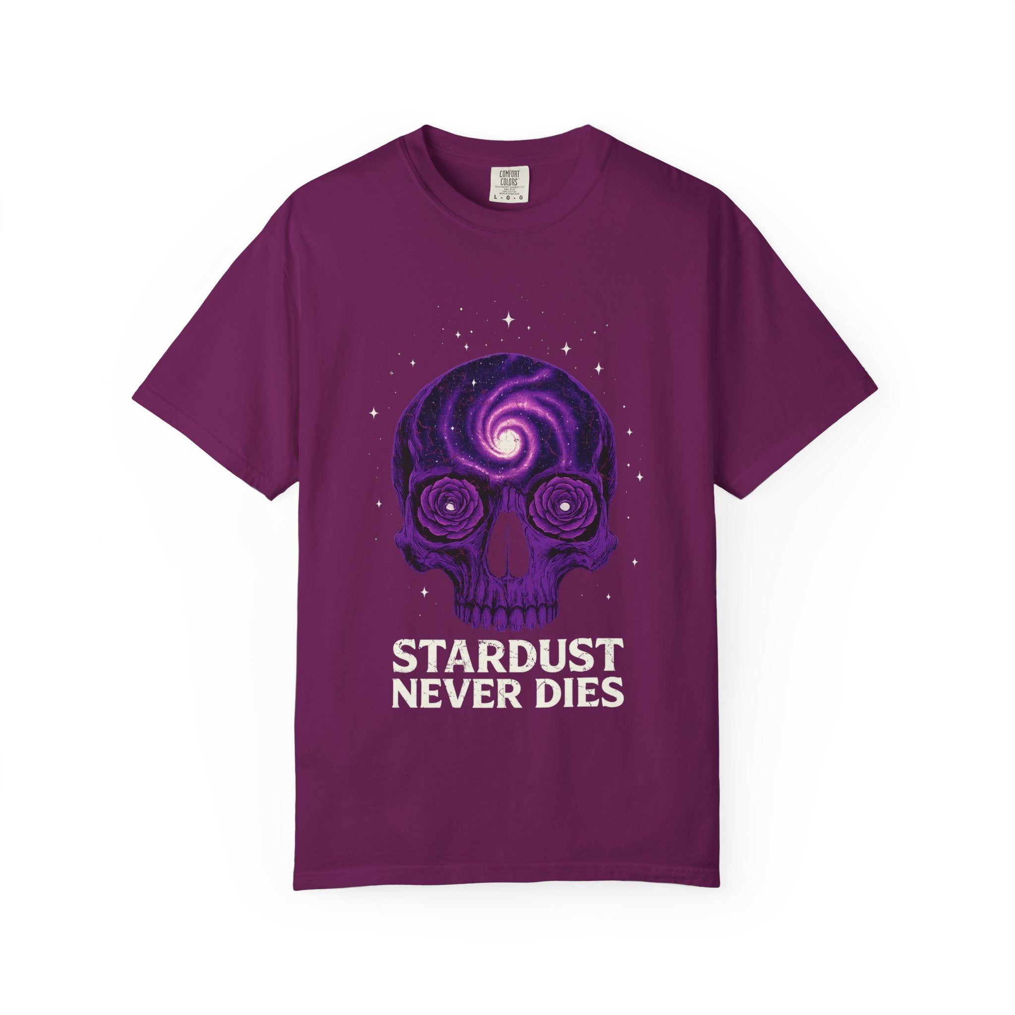 Stardust Never Dies Tee – Cosmic Spirit, Eternal Flame. Cosmic Skull T-shirt, Alternative Unisex Tee, Gift for Space Lovers, Halloween Apparel, Trendy Graphic Shirt