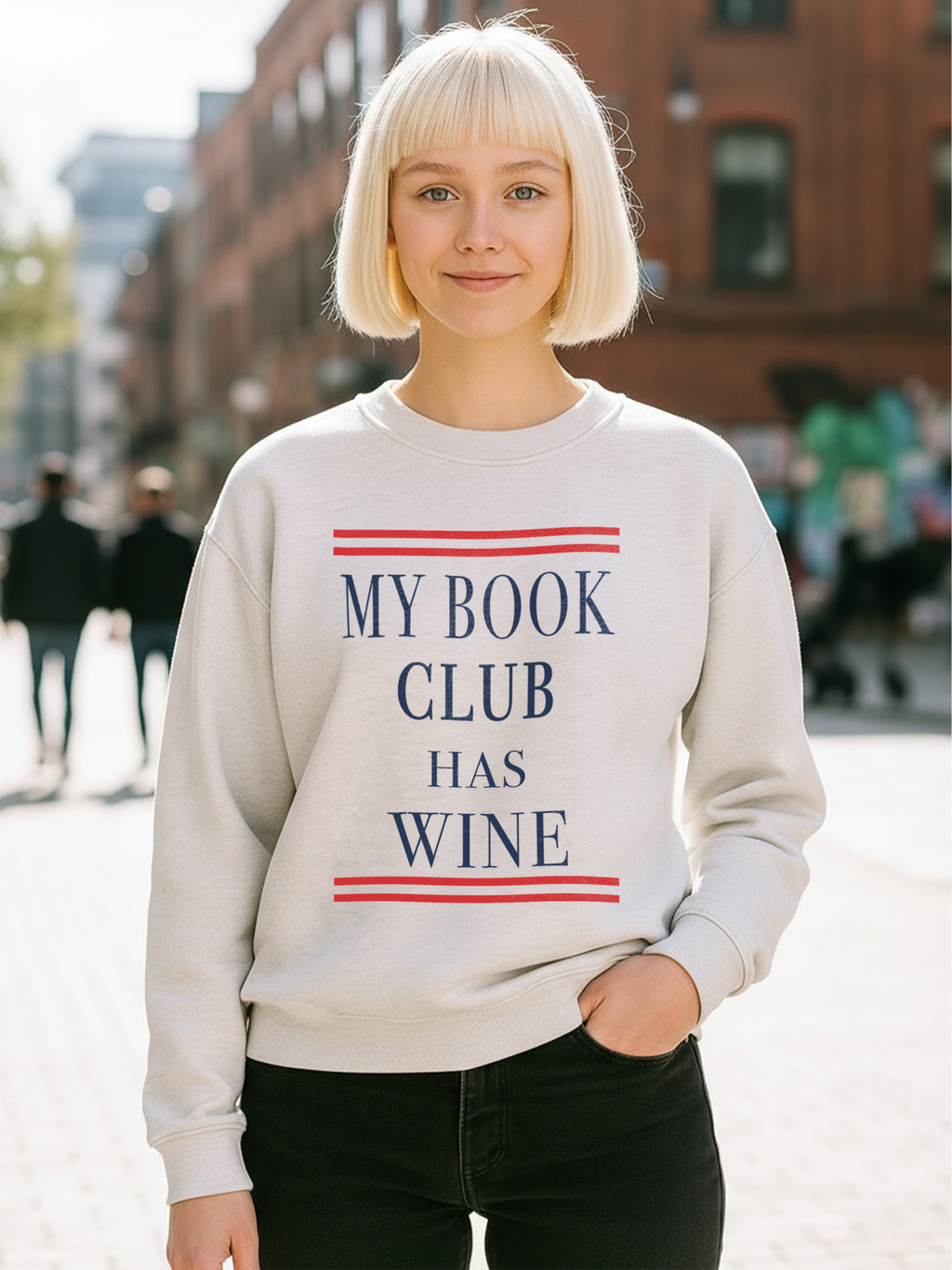 My Book Club Has Wine Sweatshirt, Funny Book Lover Sweatshirt, Cozy Reading Crewneck, Book Club Gift, Wine Lover Sweatshirt, Librarian Bookish Apparel