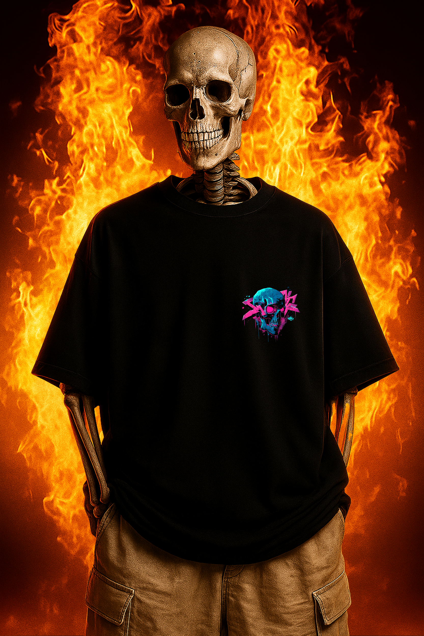 Dead Drip Tee – Street Grit Meets Neon Glow. Vibrant Graphic T-Shirt with Skull Design, Trendy Unisex Tee, Streetwear Style, Casual Outfit, Perfect for Festivals