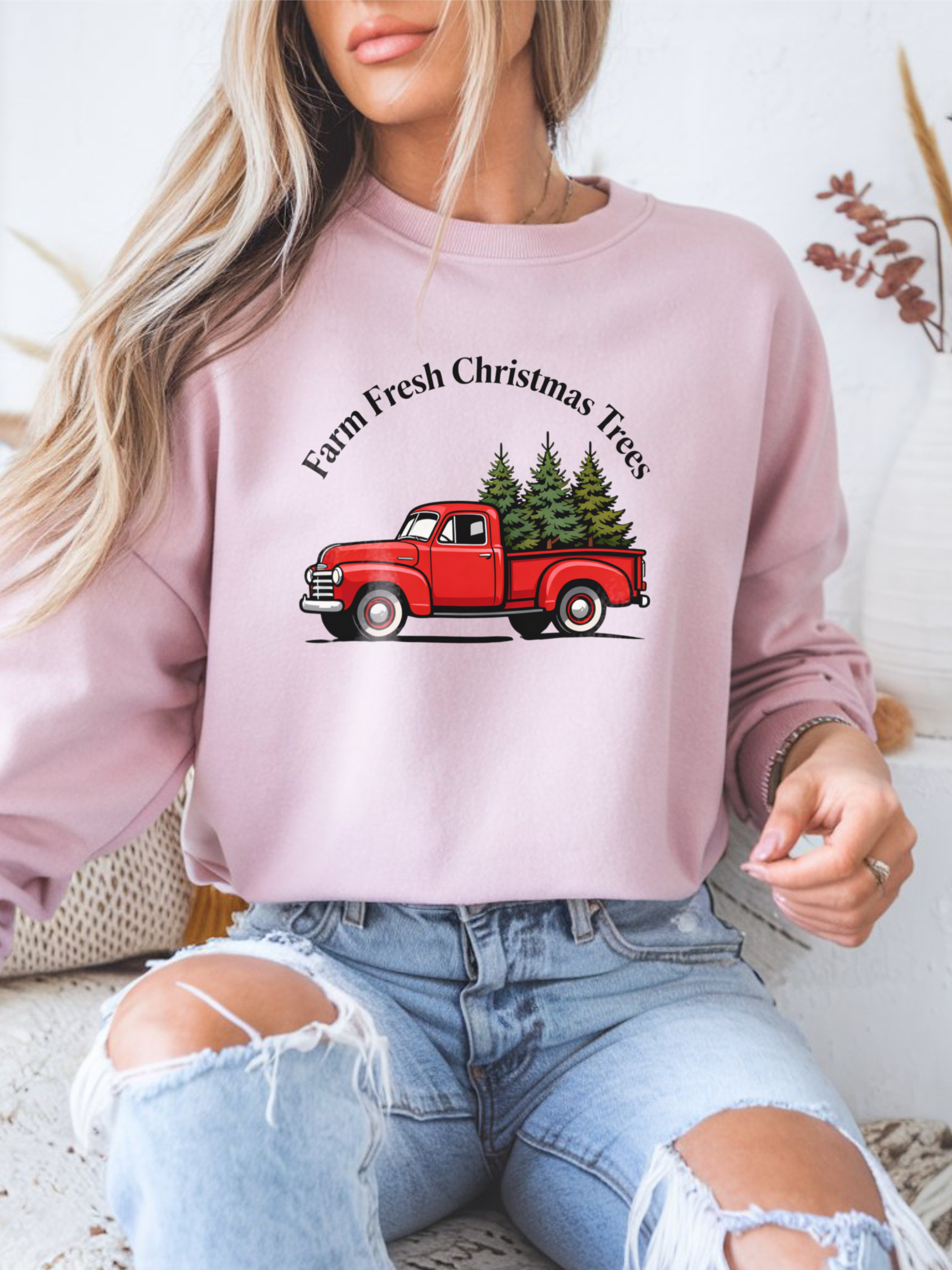 Farm Fresh Christmas Tree Sweatshirt, Christmas Crewneck for Women, Christmas Tree Shirt, Woman's Holiday Sweatshirt, Women's Xmas Tee