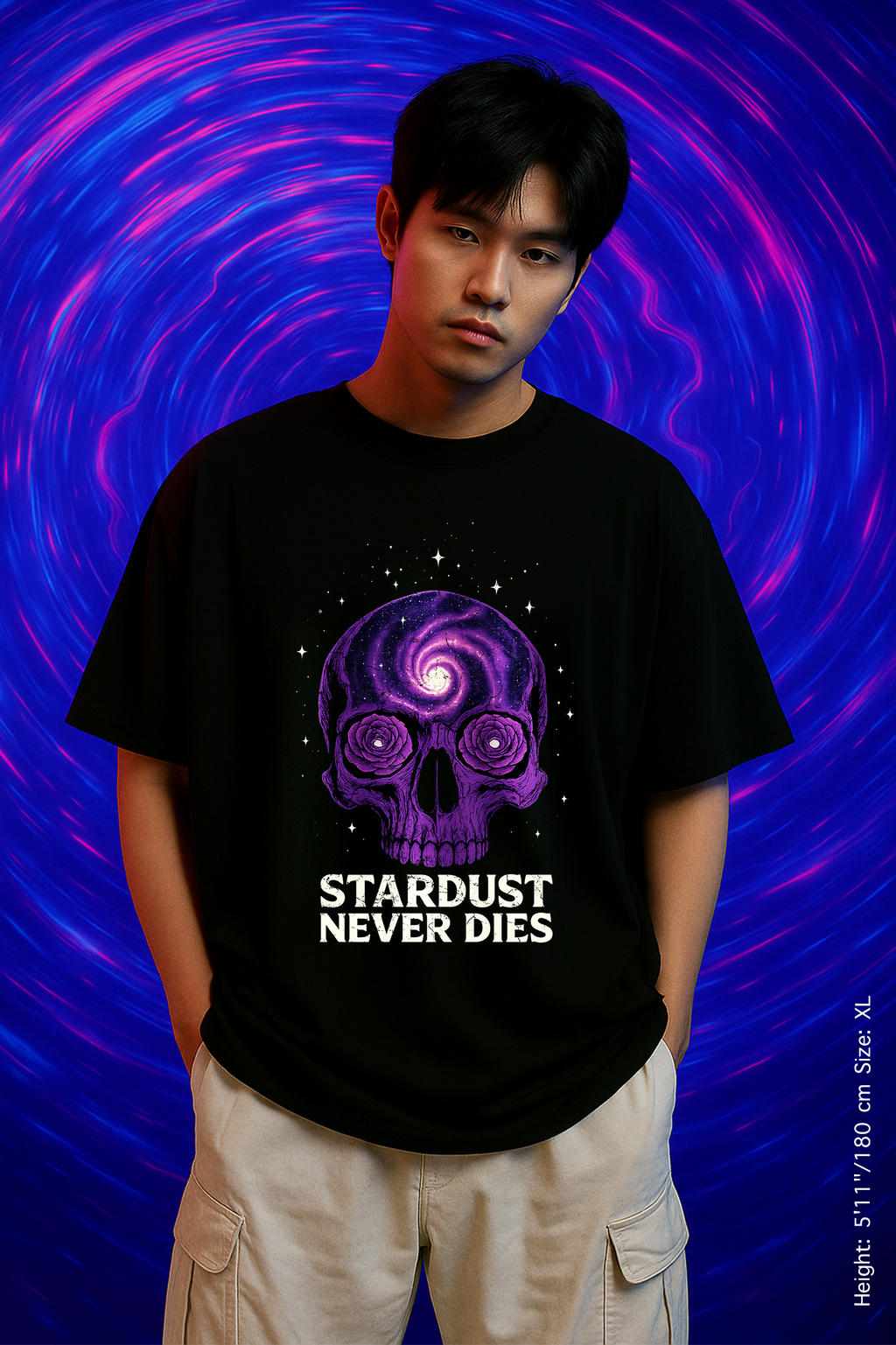 Stardust Never Dies Tee – Cosmic Spirit, Eternal Flame. Cosmic Skull T-shirt, Alternative Unisex Tee, Gift for Space Lovers, Halloween Apparel, Trendy Graphic Shirt