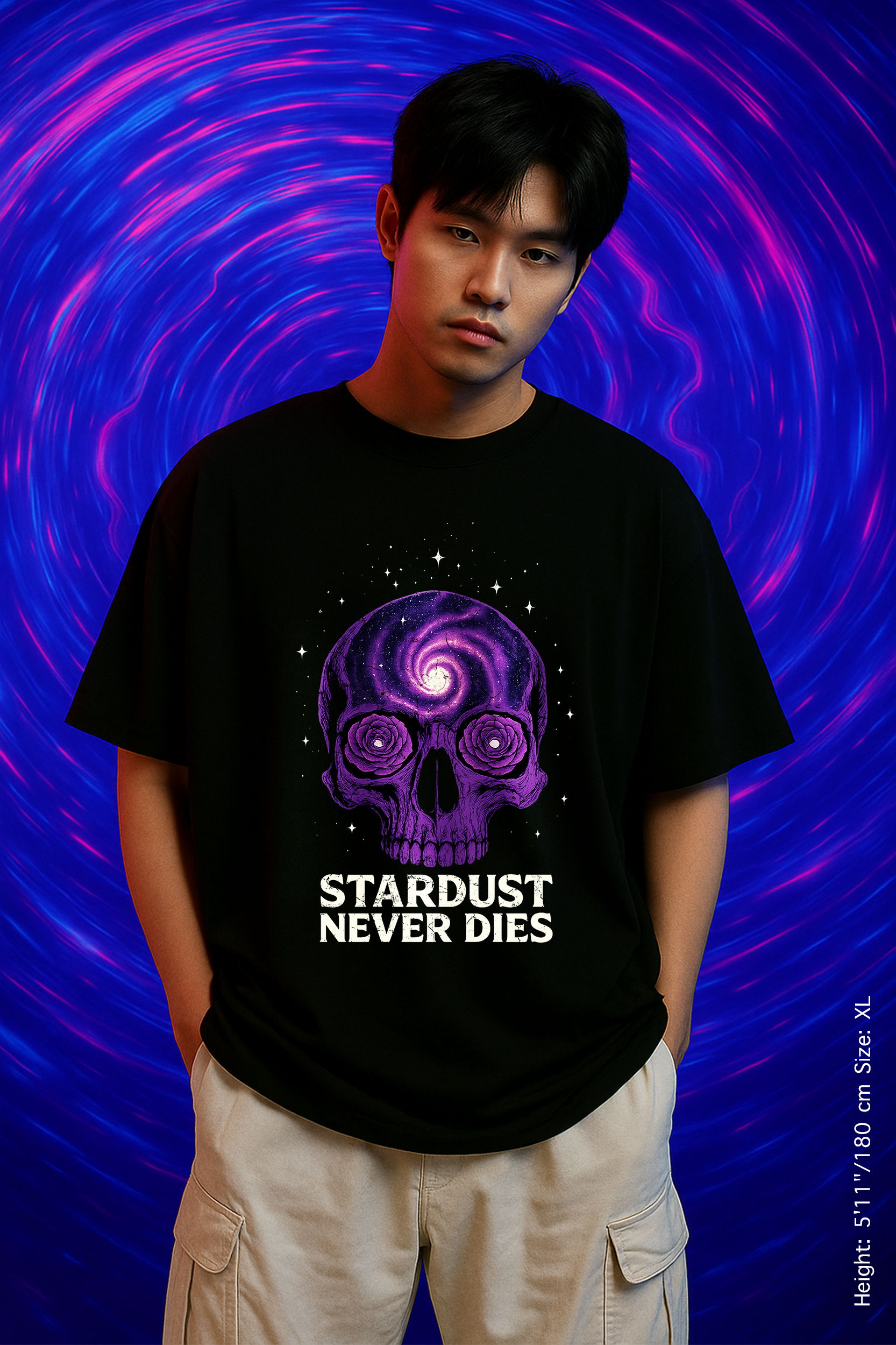 Stardust Never Dies Tee – Cosmic Spirit, Eternal Flame. Cosmic Skull T-shirt, Alternative Unisex Tee, Gift for Space Lovers, Halloween Apparel, Trendy Graphic Shirt