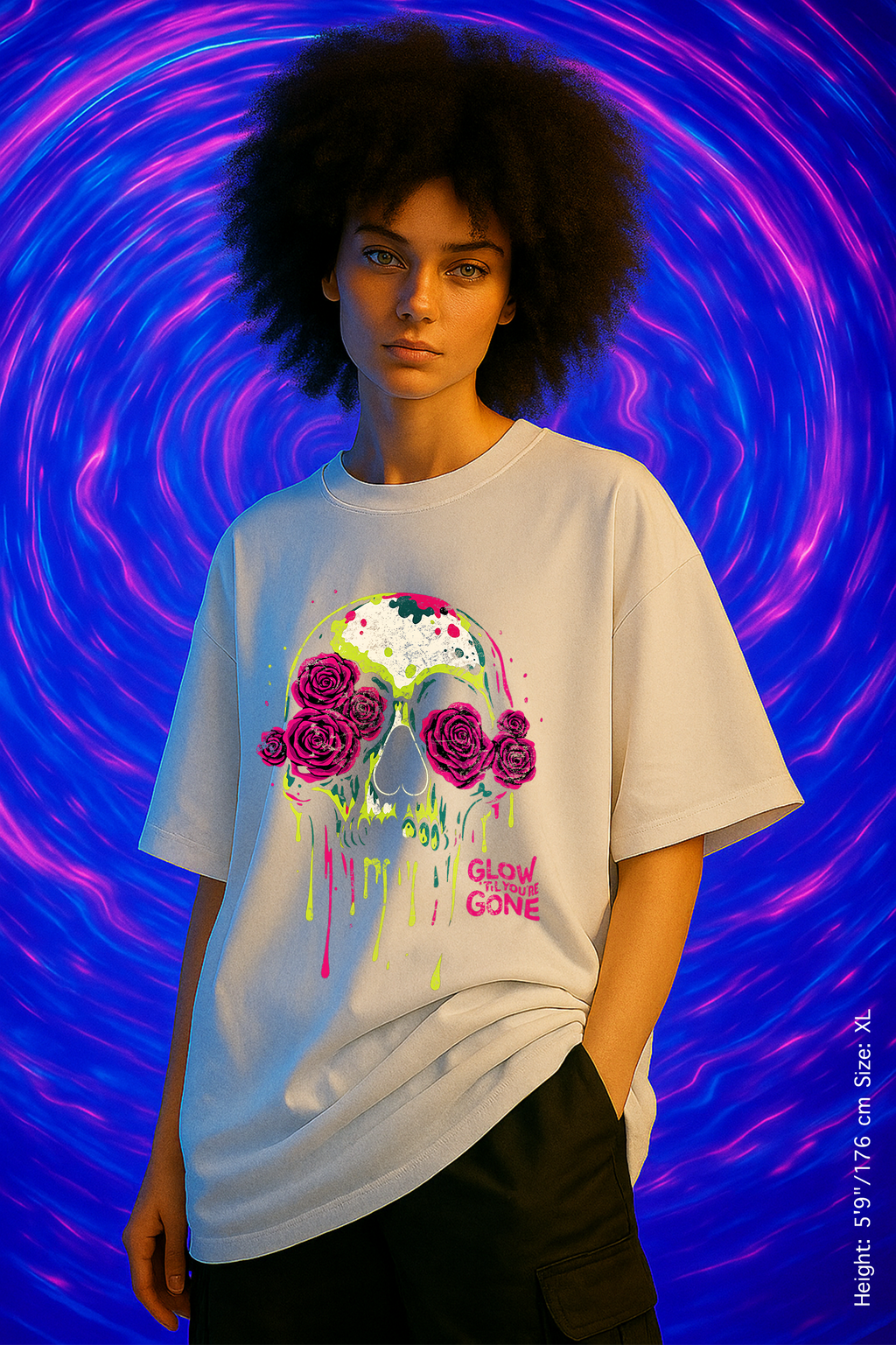 Glow ’Til You’re Gone Tee – Die Lit, Literally. Vibrant Skull Rose T-Shirt | Unisex Streetwear | Gothic Gift for Music Lovers & Halloween | Glow in the Dark Tee, Cool Graphic Shirt