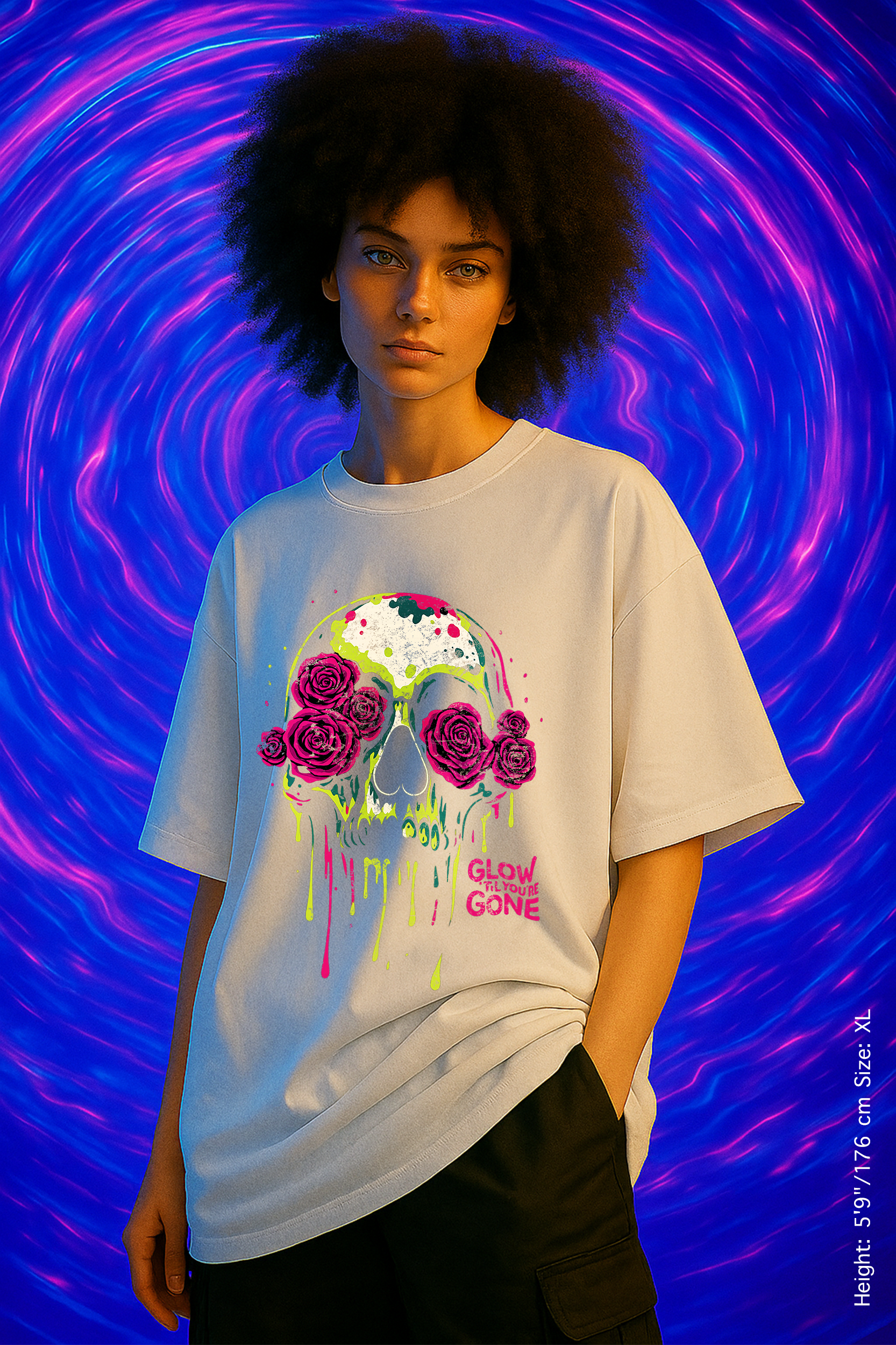 Glow ’Til You’re Gone Tee – Die Lit, Literally. Vibrant Skull Rose T-Shirt | Unisex Streetwear | Gothic Gift for Music Lovers & Halloween | Glow in the Dark Tee, Cool Graphic Shirt