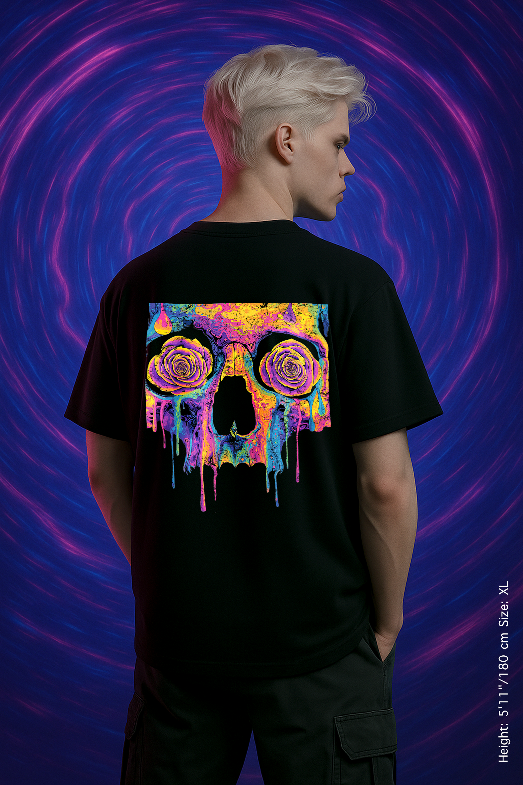 Psycho Bloom Backprint Tee – Colorful 'Til the Crypt. Colorful Skull Graphic Tee, Unisex T-Shirt, Trendy Streetwear, Gift for Art Lovers, Festival Apparel, Unique Casual Wear