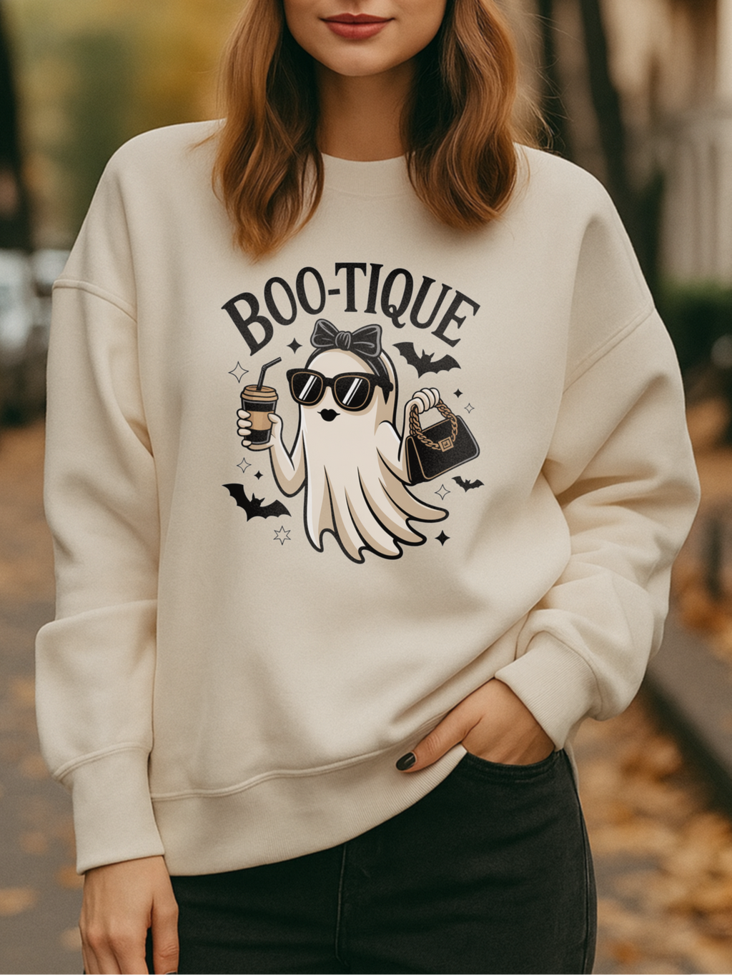 Boo-tique Ghost Sweatshirt, Funny Halloween Sweatshirt, Boujee Ghost Pullover, Spooky Season Crewneck, Glam Halloween Shirt, Fall Coffee Lover Sweatshirt
