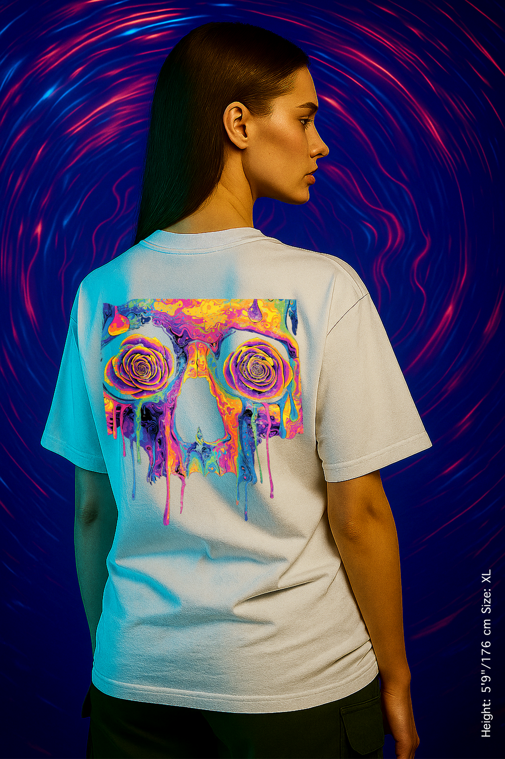 Psycho Bloom Backprint Tee – Colorful 'Til the Crypt. Colorful Skull Graphic Tee, Unisex T-Shirt, Trendy Streetwear, Gift for Art Lovers, Festival Apparel, Unique Casual Wear