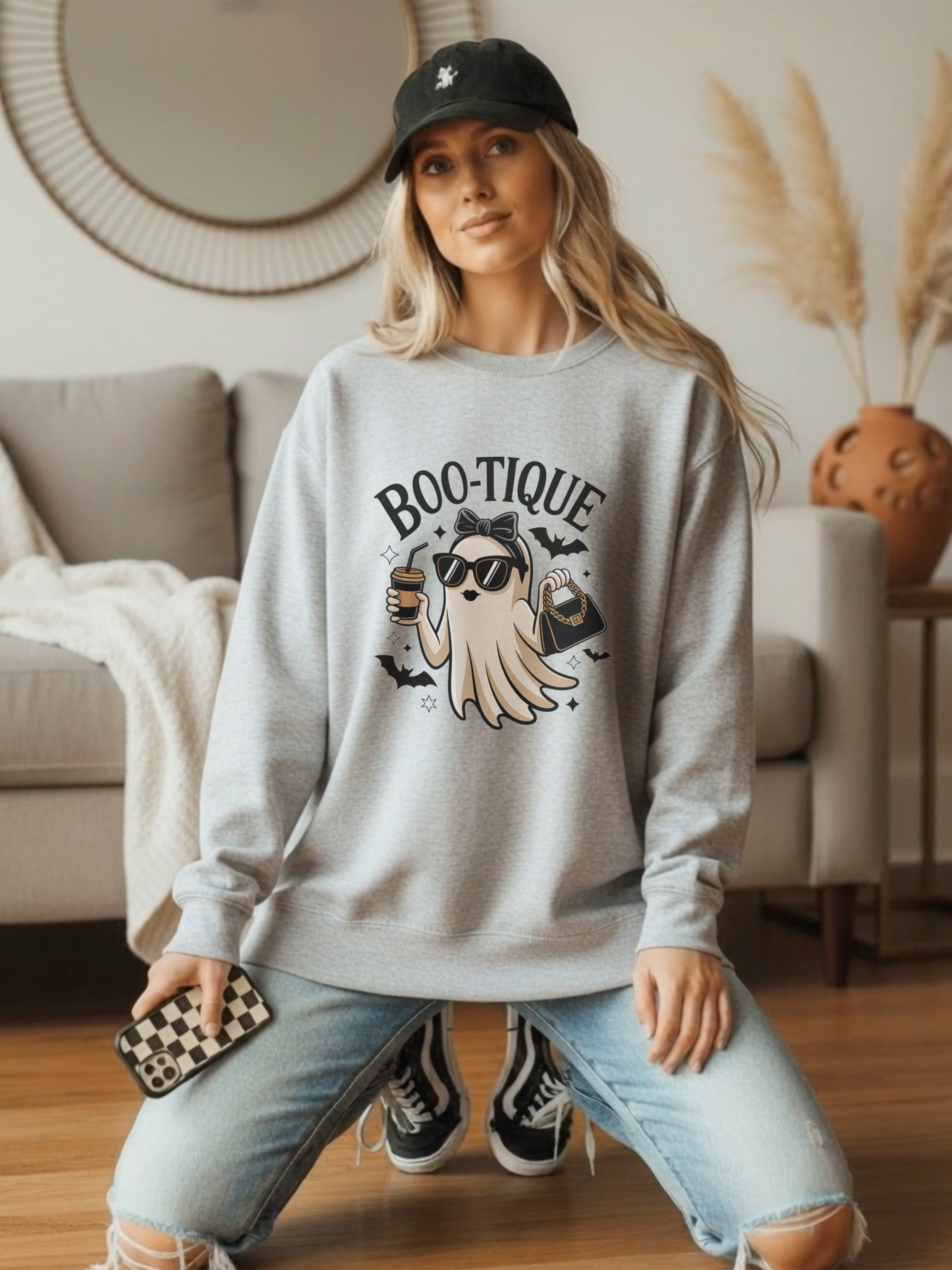 Boo-tique Ghost Sweatshirt, Funny Halloween Sweatshirt, Boujee Ghost Pullover, Spooky Season Crewneck, Glam Halloween Shirt, Fall Coffee Lover Sweatshirt