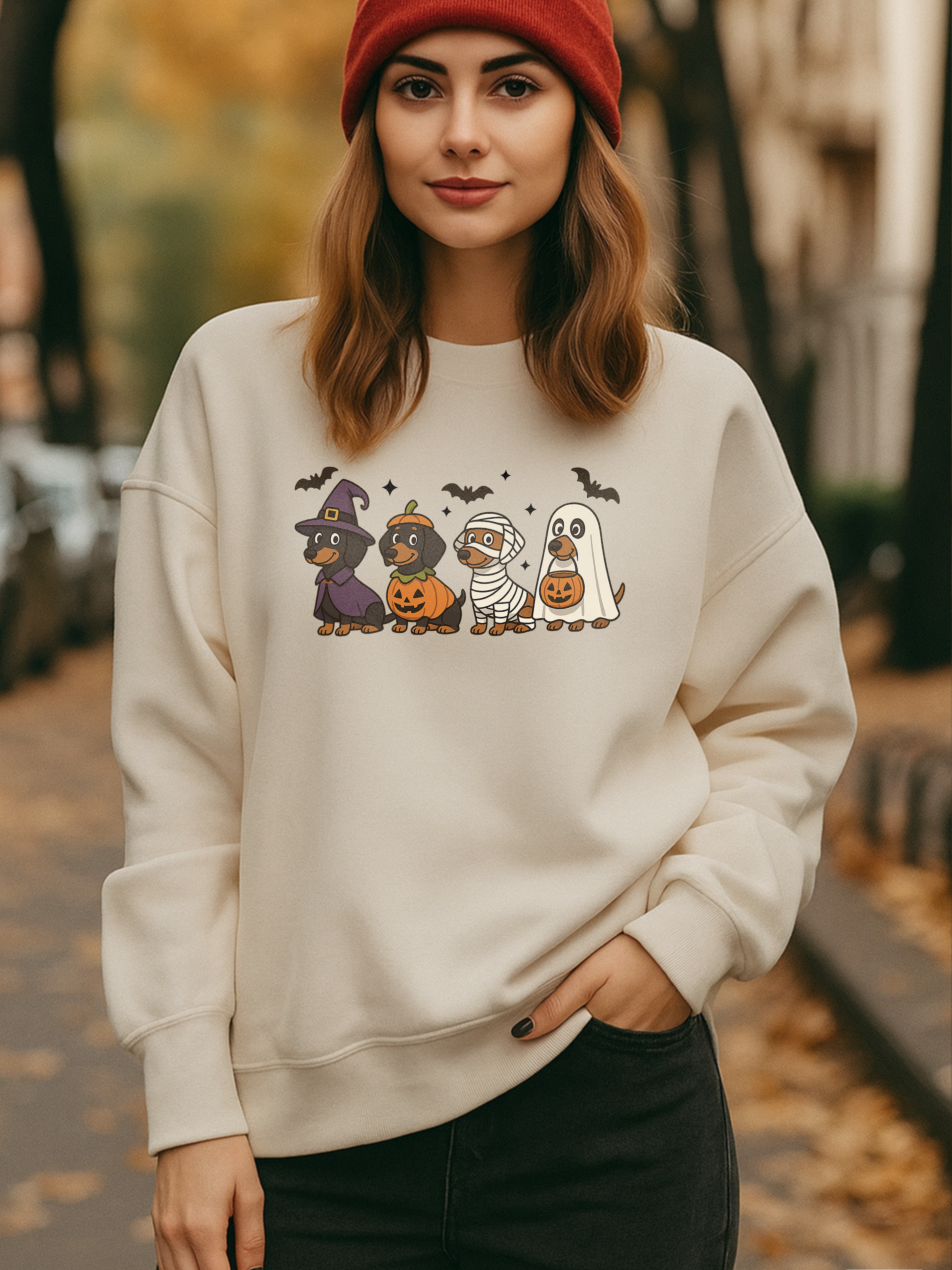 Halloween Dachshund Sweatshirt, Cute Dog Lover Sweatshirt, Pumpkin Ghost Mummy Witch Pullover, Funny Halloween Crewneck, Fall Pet Lover Gift