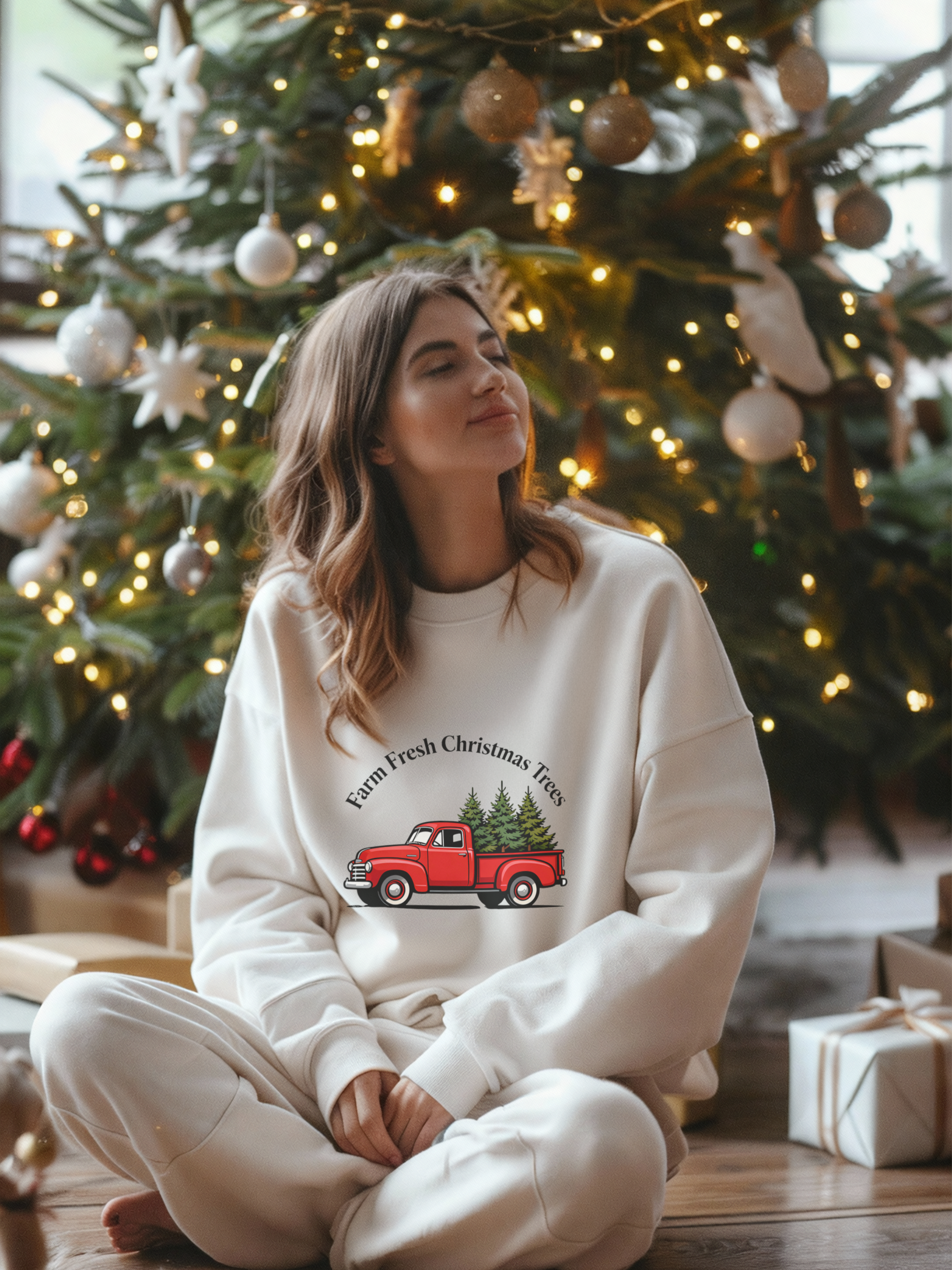 Farm Fresh Christmas Tree Sweatshirt, Christmas Crewneck for Women, Christmas Tree Shirt, Woman's Holiday Sweatshirt, Women's Xmas Tee