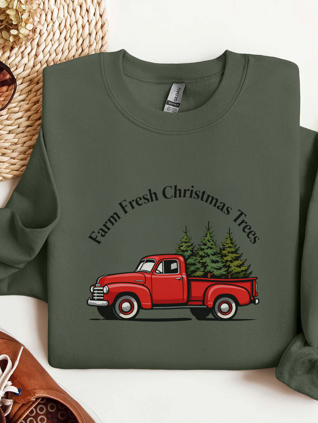 Farm Fresh Christmas Tree Sweatshirt, Christmas Crewneck for Women, Christmas Tree Shirt, Woman's Holiday Sweatshirt, Women's Xmas Tee