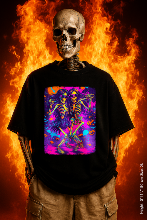 Boo Babes Tee – Besties Beyond the Grave. Vibrant Skeleton Dance T-Shirt, Halloween Fun Shirt, Unisex Graphic Tee, Festival Outfit, Spooky Season Apparel