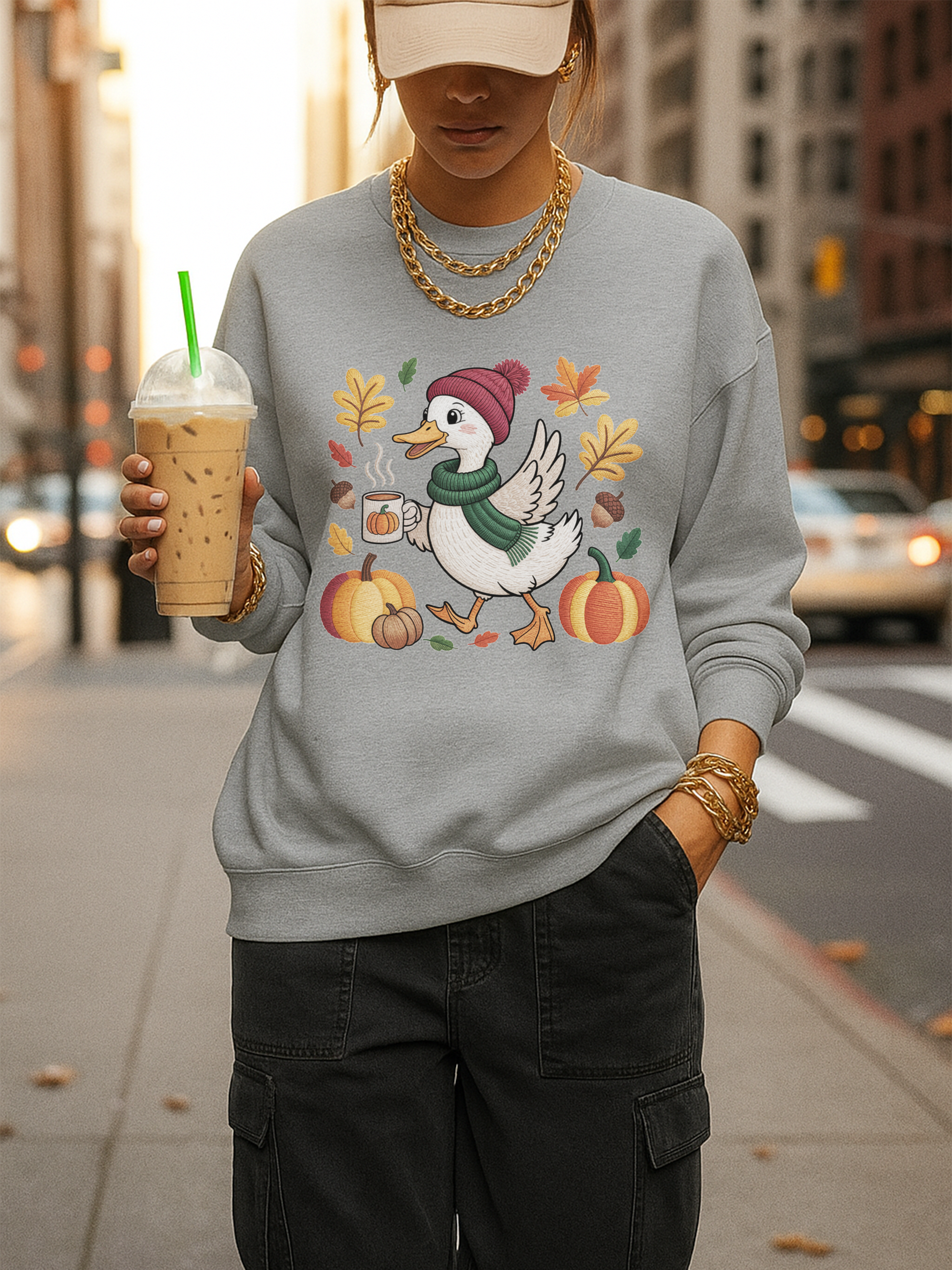 Fall Duck Sweatshirt, Cozy Autumn Pumpkin Sweatshirt, Vintage Fall Crewneck, Cute Animal Lover Gift, Thanksgiving Pullover, Cozy Season Sweatshirt