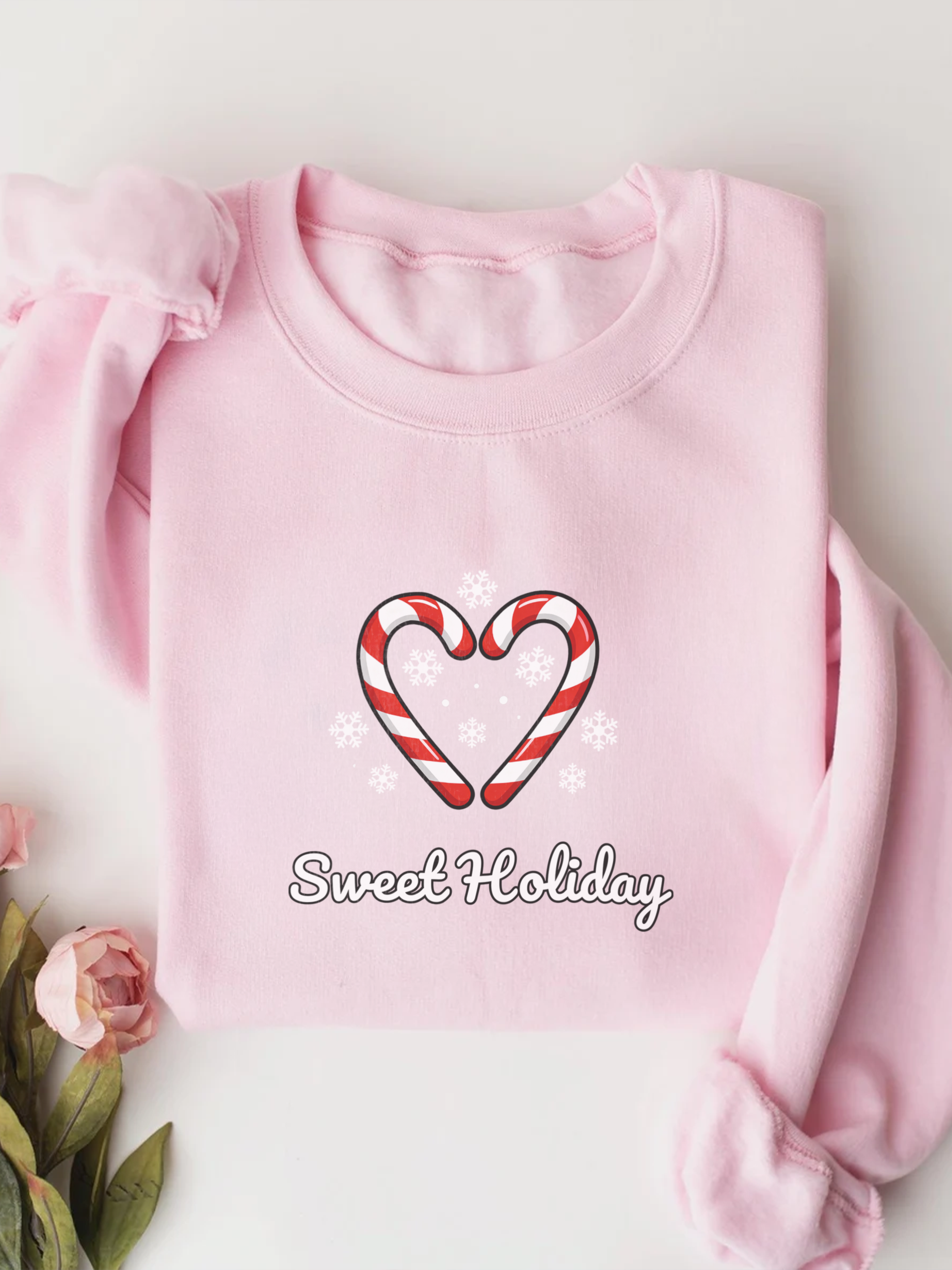 Sweet Holiday Sweatshirt, Candy Cane Heart Christmas Sweater, Snowflake Winter Sweater, Cute Xmas Crewneck for Women, Christmas Sweatshirt for Women
