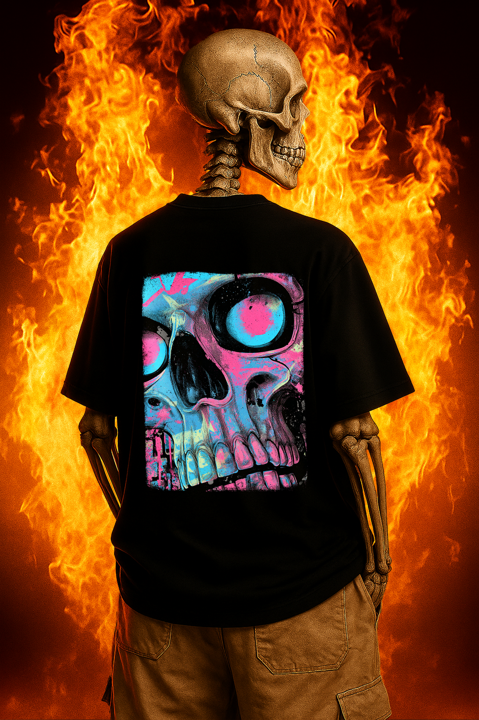 Dead Drip Tee – Street Grit Meets Neon Glow. Vibrant Graphic T-Shirt with Skull Design, Trendy Unisex Tee, Streetwear Style, Casual Outfit, Perfect for Festivals