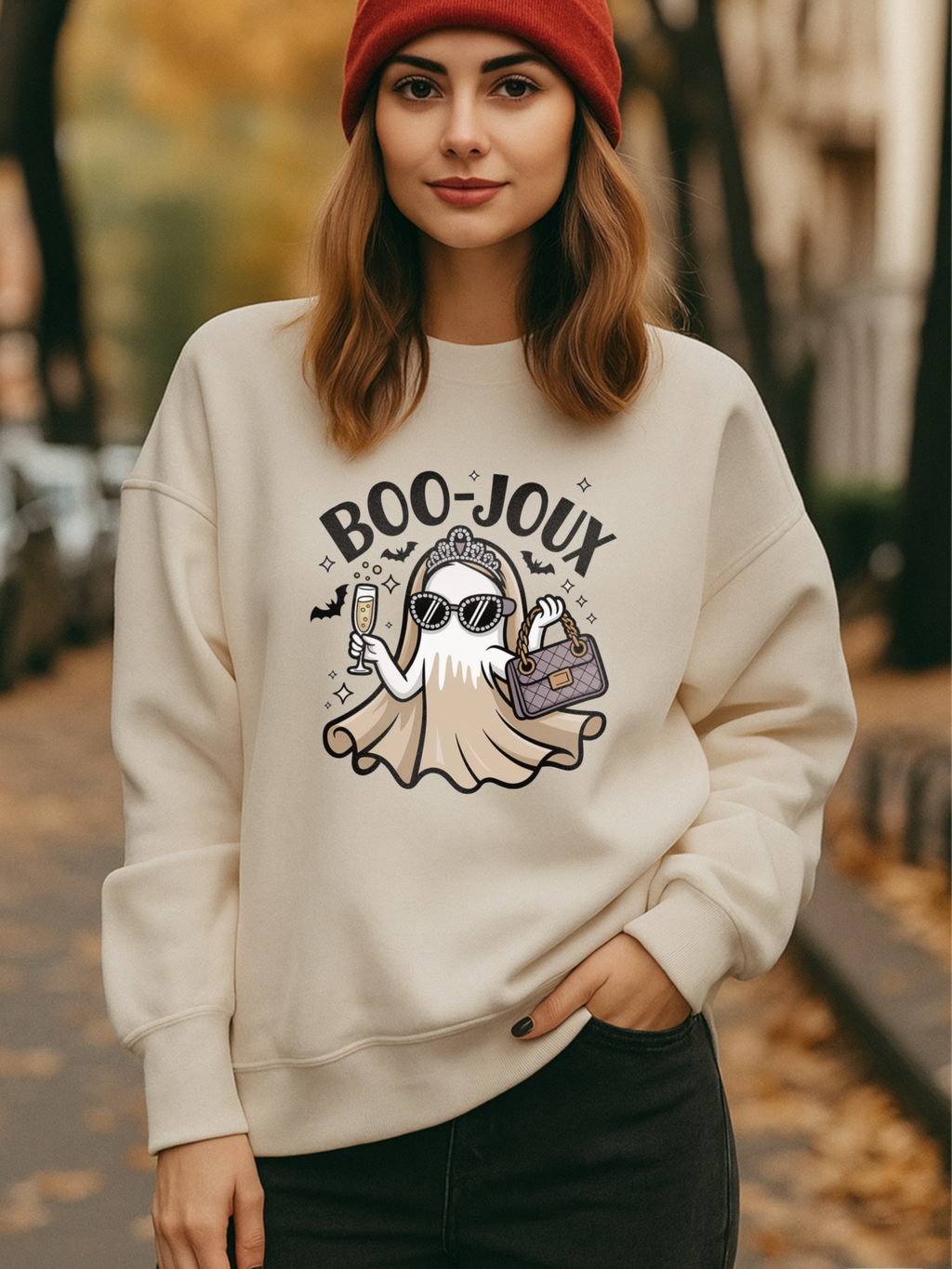Boo-joux Ghost Sweatshirt, Funny Halloween Sweatshirt, Boujee Ghost Pullover, Spooky Season Crewneck, Glam Ghost Shirt, Fall Party Sweatshirt