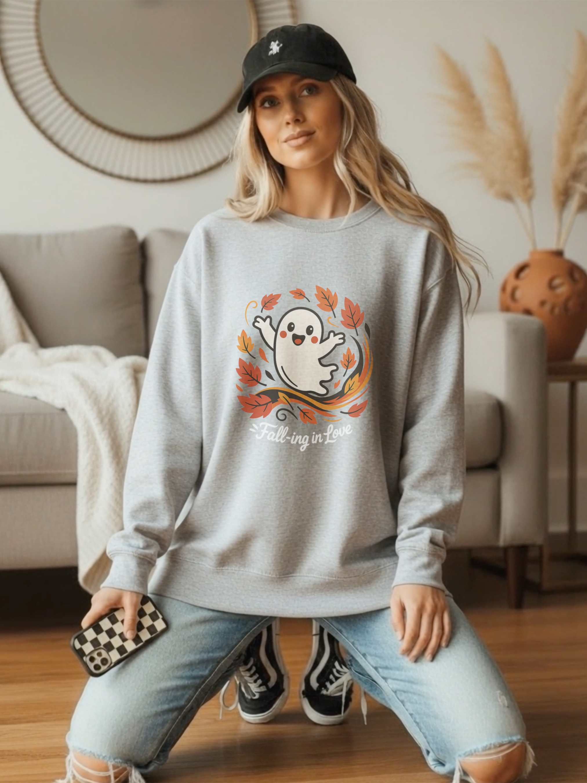 Ghost Fall Sweatshirt, Cute Halloween Crewneck, Cozy Fall Pullover, Autumn Aesthetic Crewneck, Spooky Season Gift, Fall Lovers Sweatshirt