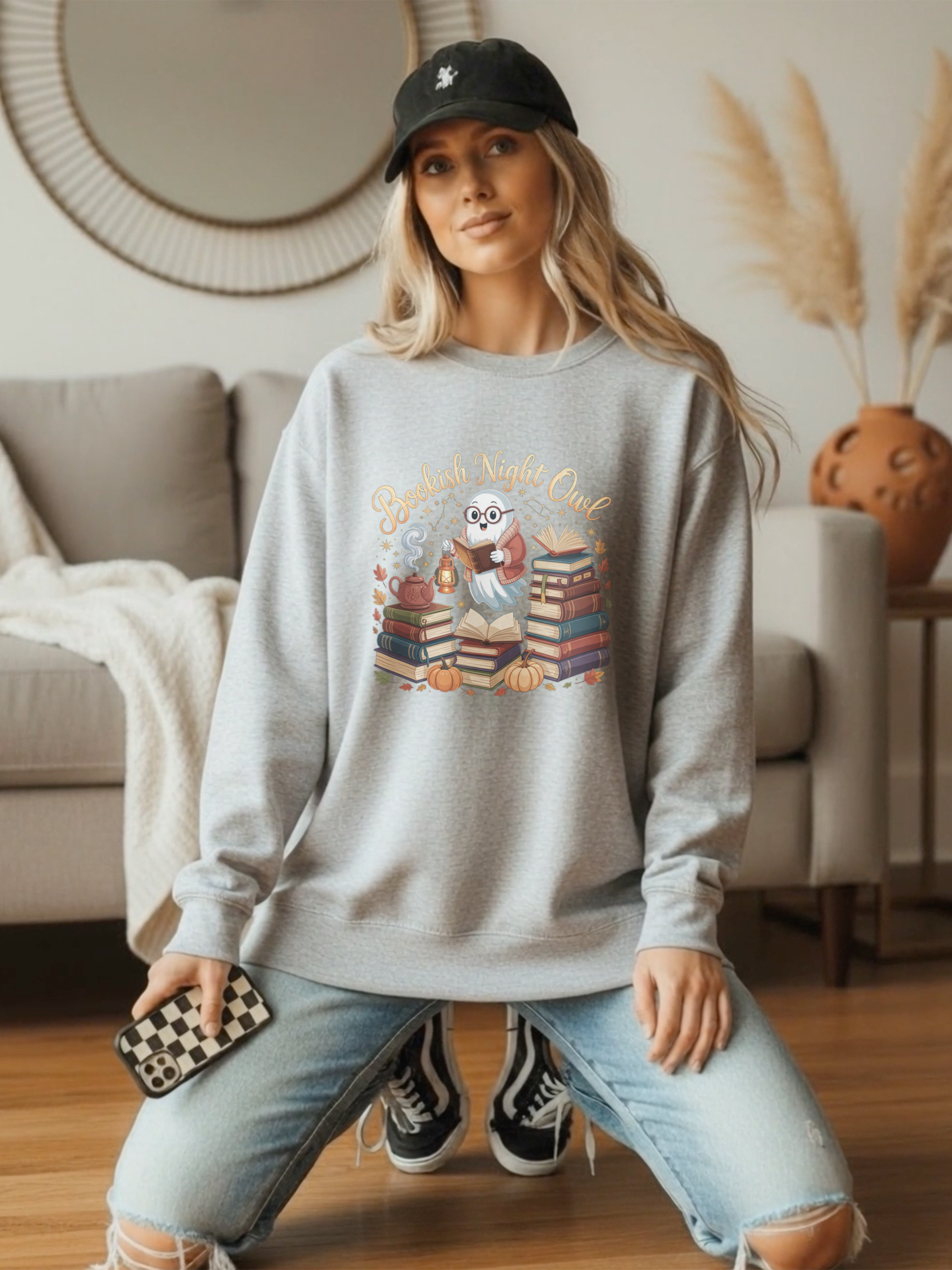 Bookish Night Owl Sweatshirt, Vintage Reading Sweatshirt, Booklover Gift, Reader Gift, Librarian Sweatshirt, Bookworm Pullover, Bookish Crewneck