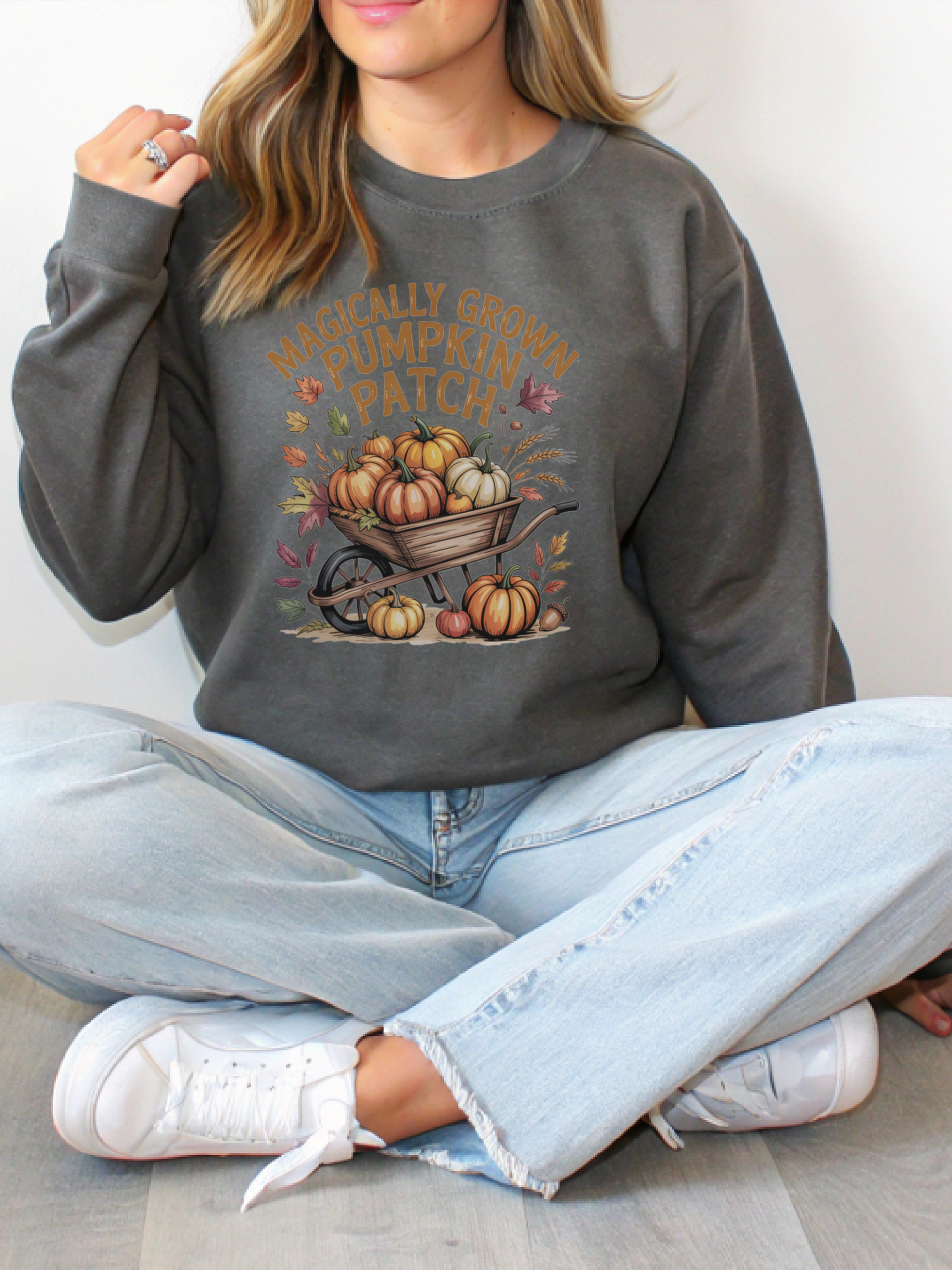 Magically Grown Pumpkin Patch Sweatshirt, Cozy Fall Sweatshirt, Autumn Pumpkin Lover Pullover, Vintage Fall Crewneck, Thanksgiving Shirt, Farmhouse Aesthetic