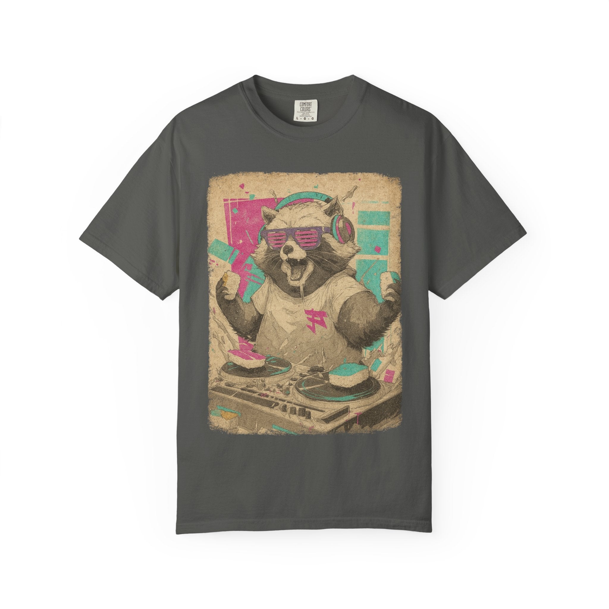 Raccoon Rollout Tee – Chaos on the Decks, Unisex Garment-Dyed Tee, Music Lover Gift, Animal Lover Apparel, Retro Vibe Shirt, Festival Wear