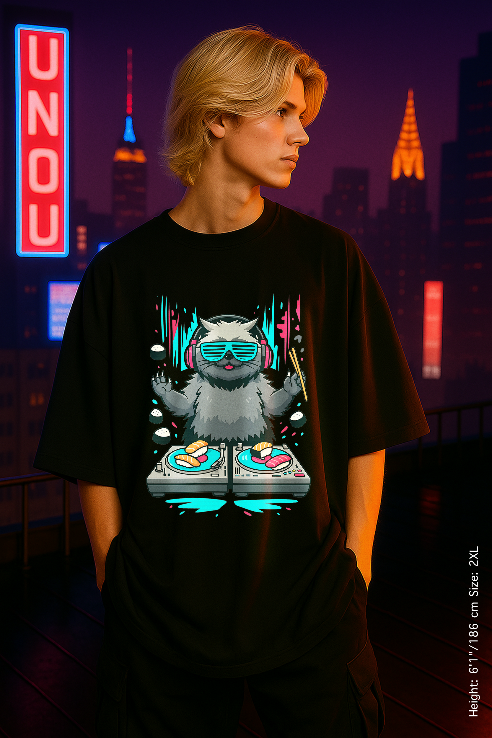 Sushi Beats Tee – Kawaii Bass, Premium Threads, Fun Music Tee, Music Lover Gift, Party Wear, Unique Graphic Shirt