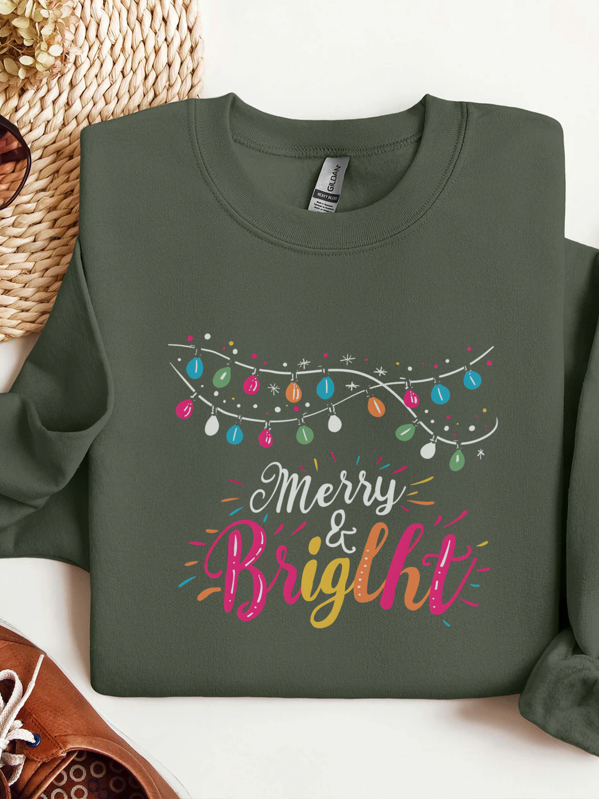 Merry and Bright Sweatshirt, Christmas Crewneck, Family Christmas Sweater, Christmas Shirt for Women, Merry Christmas Sweatshirt, Holiday Woman Gift