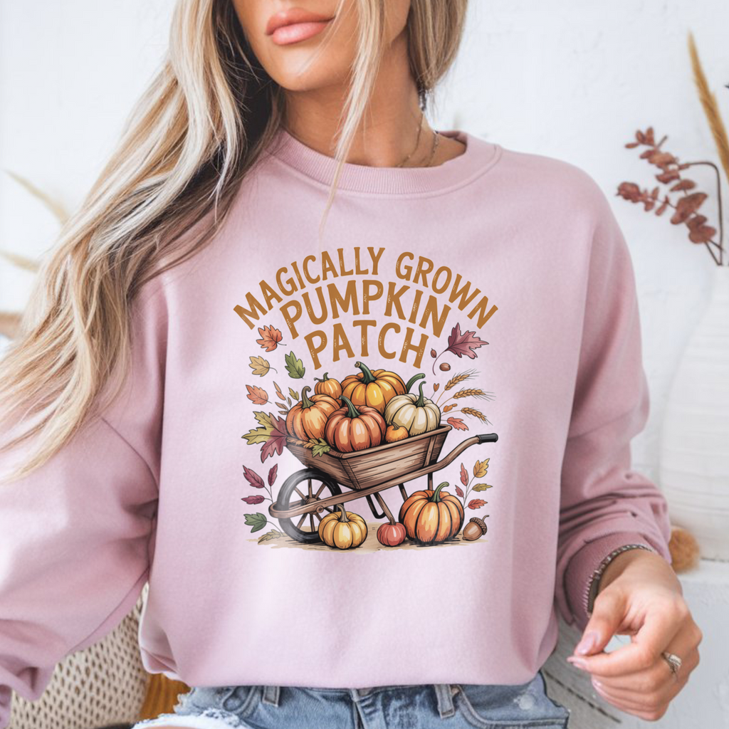 Magically Grown Pumpkin Patch Sweatshirt, Cozy Fall Sweatshirt, Autumn Pumpkin Lover Pullover, Vintage Fall Crewneck, Thanksgiving Shirt, Farmhouse Aesthetic