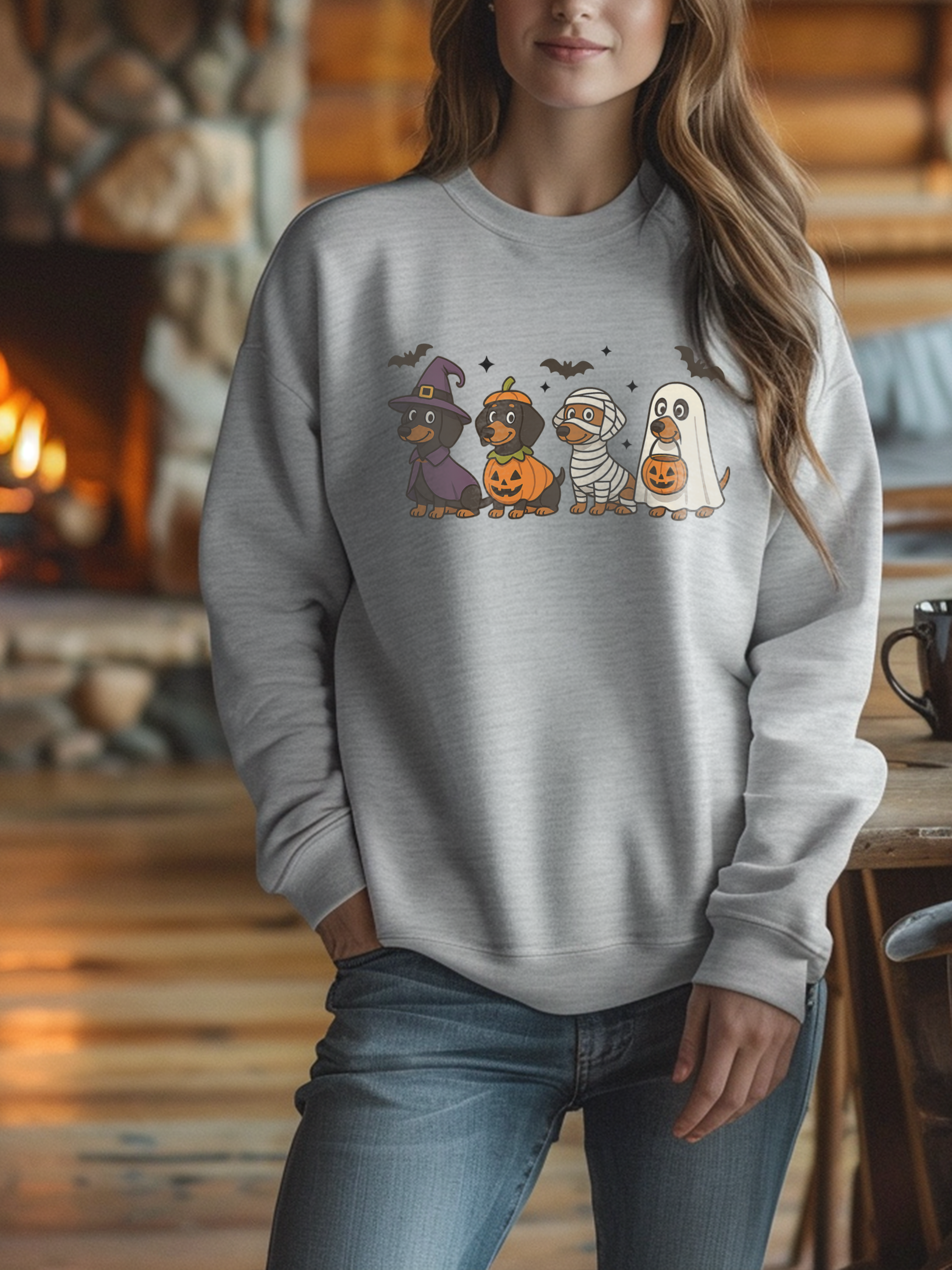 Halloween Dachshund Sweatshirt, Cute Dog Lover Sweatshirt, Pumpkin Ghost Mummy Witch Pullover, Funny Halloween Crewneck, Fall Pet Lover Gift