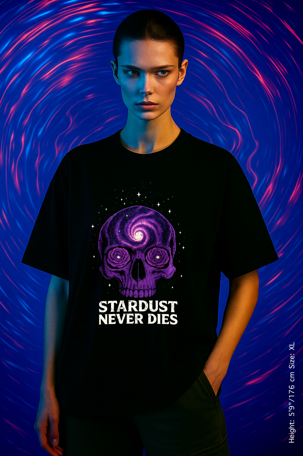 Stardust Never Dies Tee – Cosmic Spirit, Eternal Flame. Cosmic Skull T-shirt, Alternative Unisex Tee, Gift for Space Lovers, Halloween Apparel, Trendy Graphic Shirt