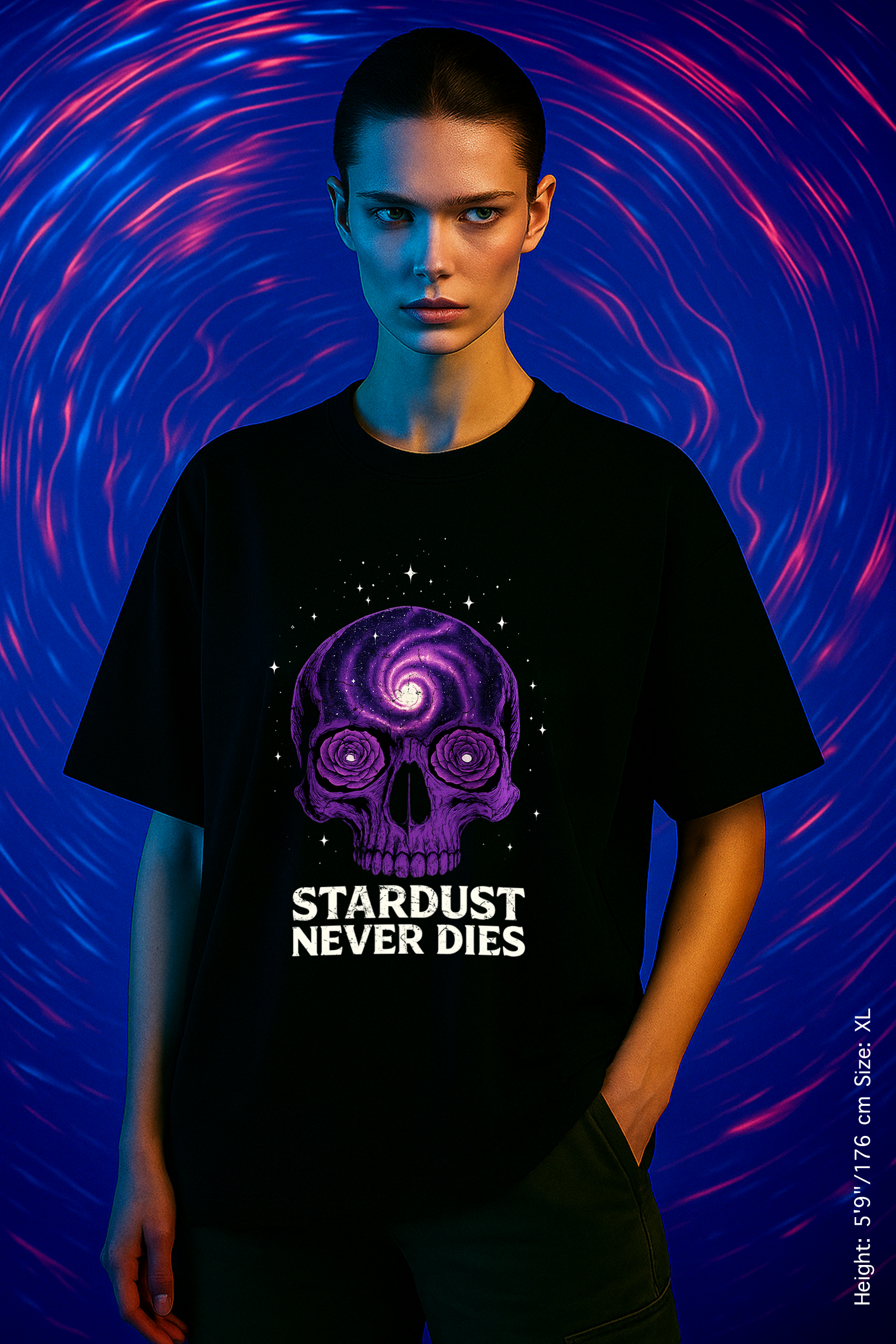 Stardust Never Dies Tee – Cosmic Spirit, Eternal Flame. Cosmic Skull T-shirt, Alternative Unisex Tee, Gift for Space Lovers, Halloween Apparel, Trendy Graphic Shirt