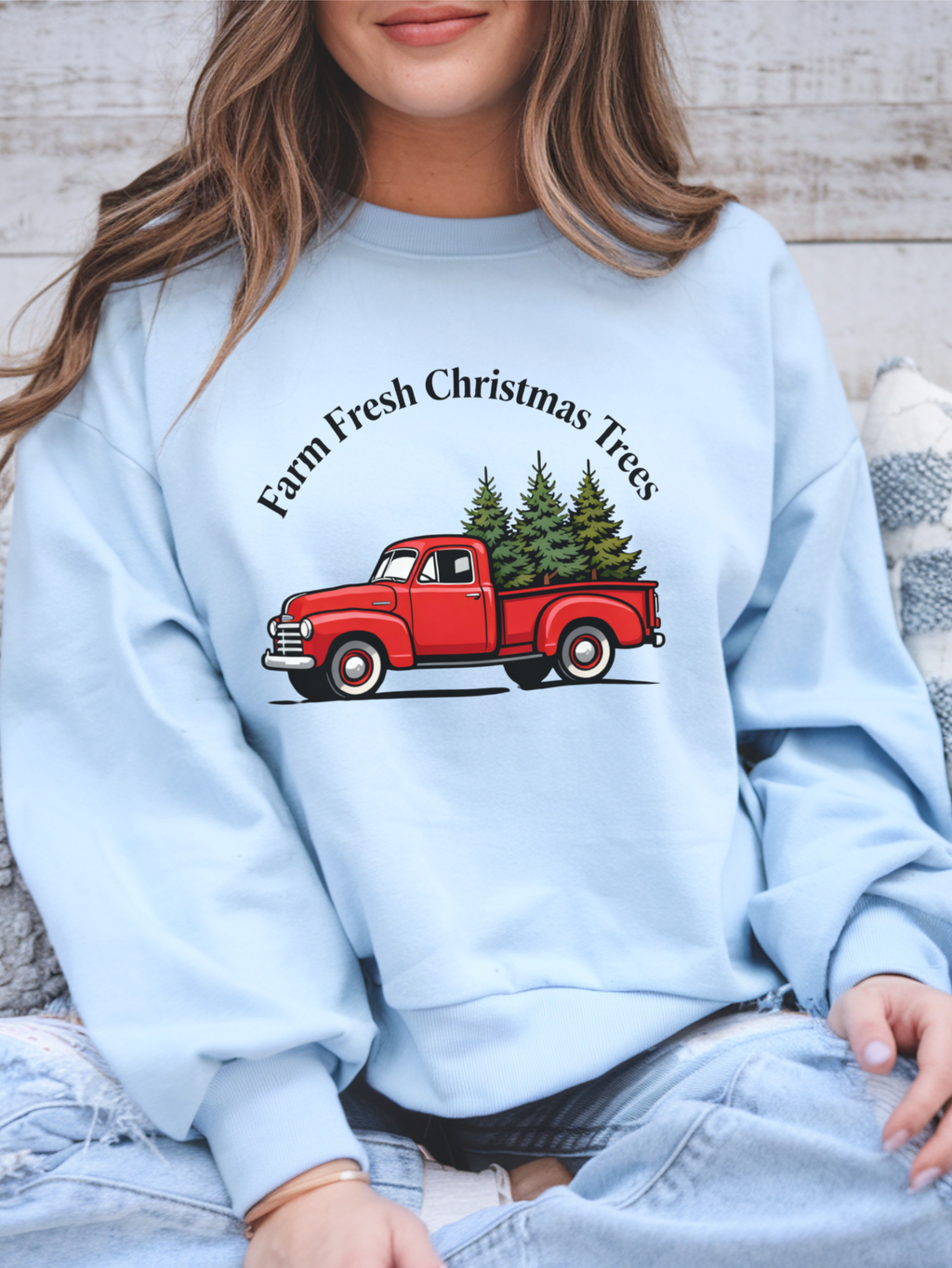 Farm Fresh Christmas Tree Sweatshirt, Christmas Crewneck for Women, Christmas Tree Shirt, Woman's Holiday Sweatshirt, Women's Xmas Tee