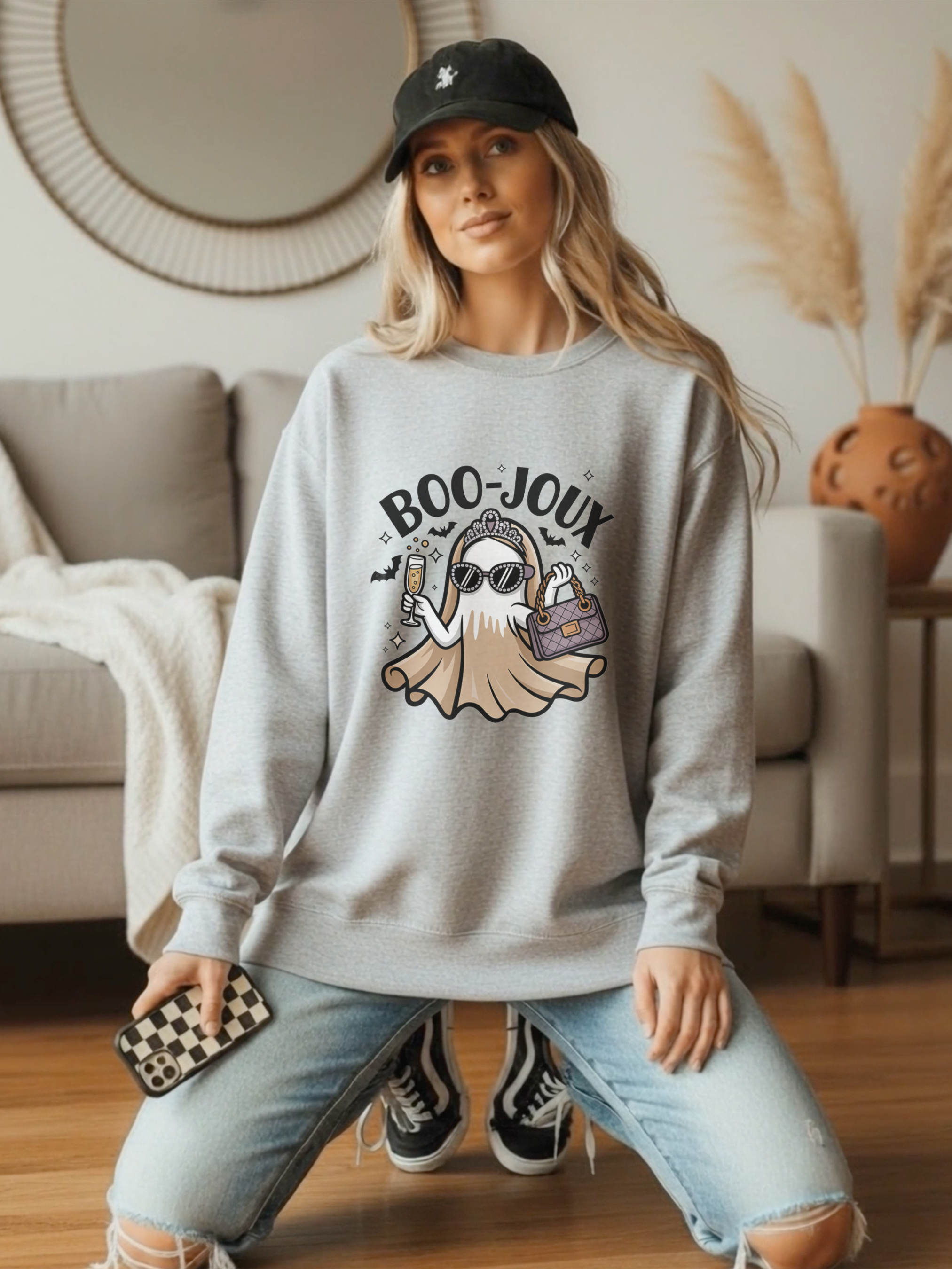 Boo-joux Ghost Sweatshirt, Funny Halloween Sweatshirt, Boujee Ghost Pullover, Spooky Season Crewneck, Glam Ghost Shirt, Fall Party Sweatshirt