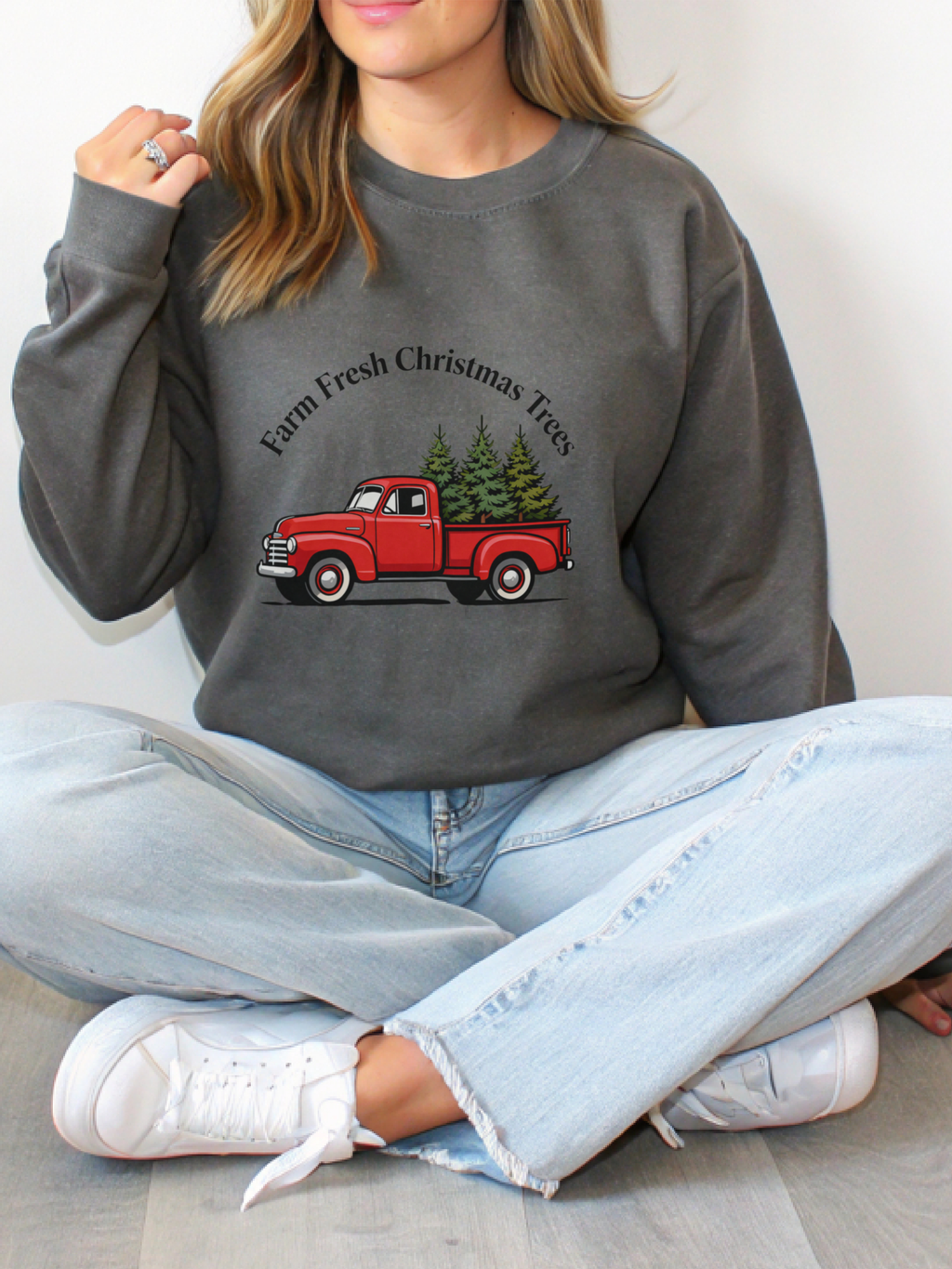 Farm Fresh Christmas Tree Sweatshirt, Christmas Crewneck for Women, Christmas Tree Shirt, Woman's Holiday Sweatshirt, Women's Xmas Tee