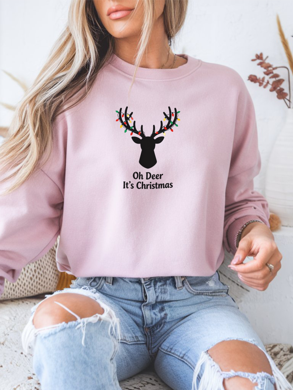 Oh Dear Christmas Sweatshirt, Deer Christmas Crewneck, Cute Christmas Woman Sweater, Christmas Gift Sweater, Holiday Shirt, Xmas Sweatshirt