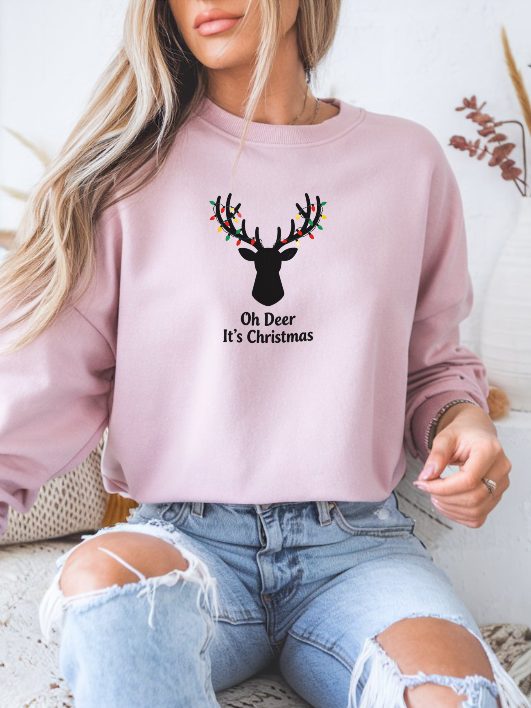 Oh Dear Christmas Sweatshirt, Deer Christmas Crewneck, Cute Christmas Woman Sweater, Christmas Gift Sweater, Holiday Shirt, Xmas Sweatshirt