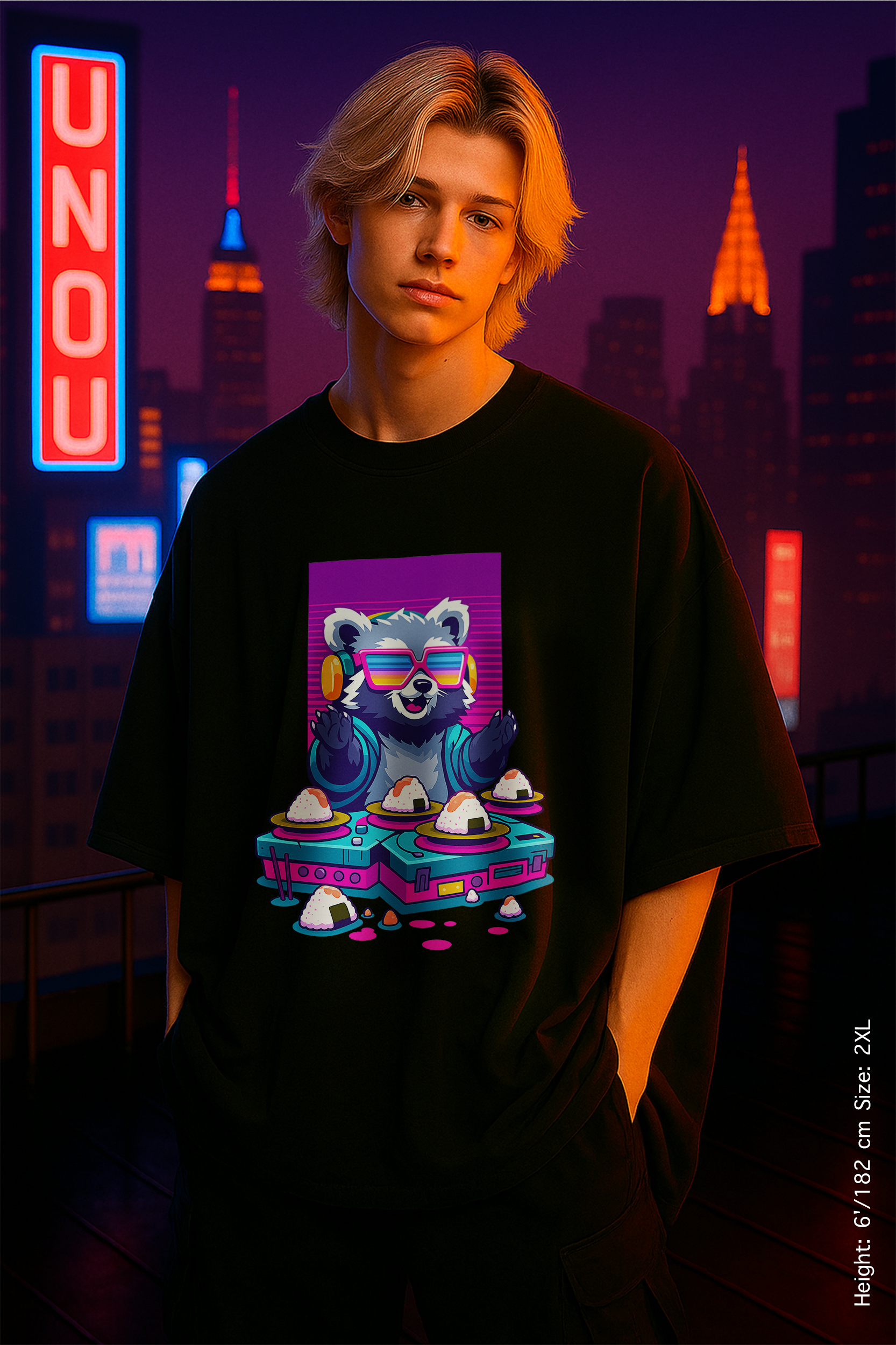 Sushi Drop Tee – Neon Beats & Rice Balls Unisex