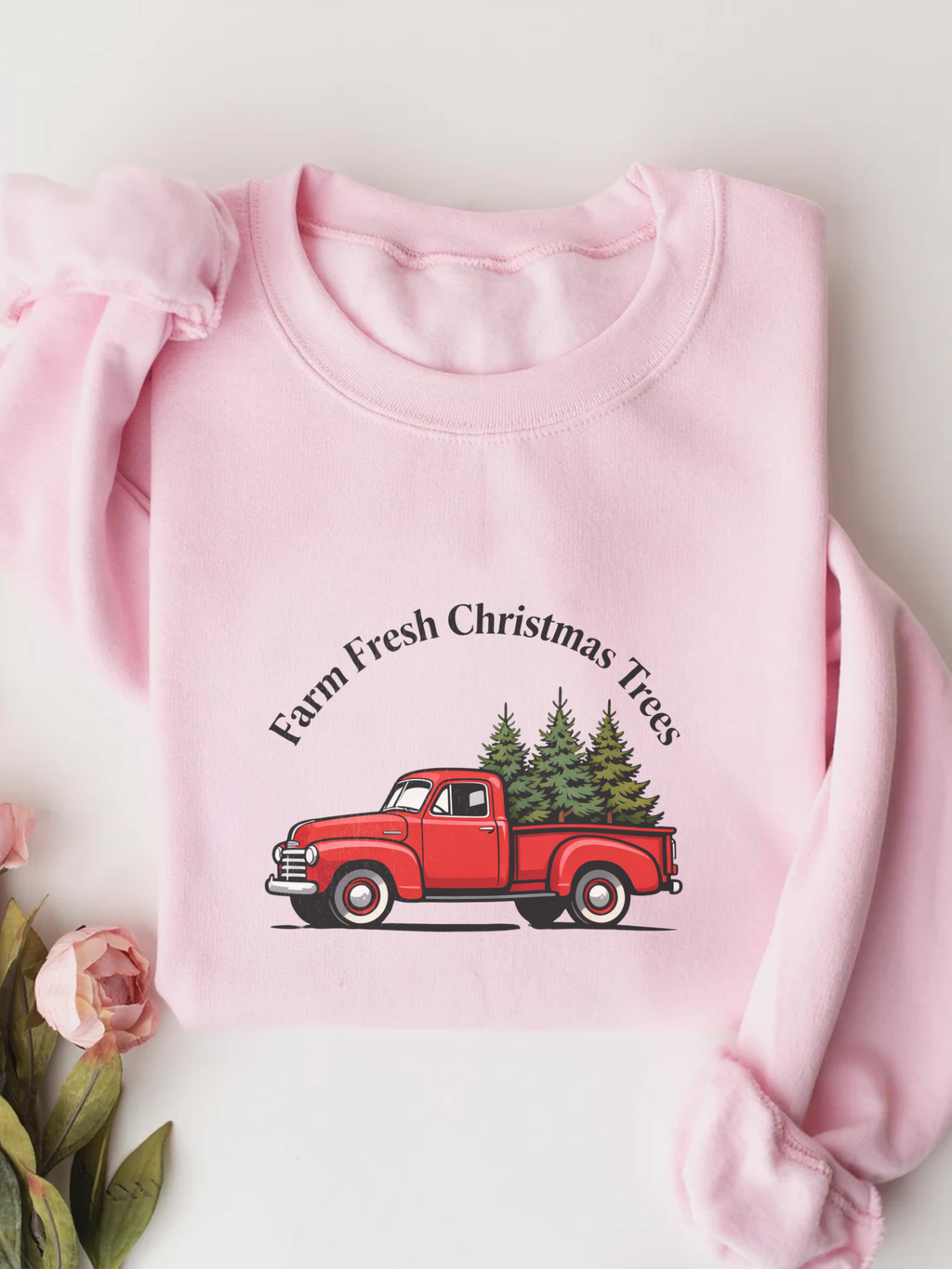 Farm Fresh Christmas Tree Sweatshirt, Christmas Crewneck for Women, Christmas Tree Shirt, Woman's Holiday Sweatshirt, Women's Xmas Tee