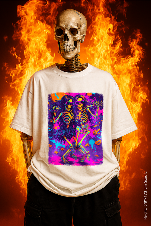 Boo Babes Tee – Besties Beyond the Grave. Vibrant Skeleton Dance T-Shirt, Halloween Fun Shirt, Unisex Graphic Tee, Festival Outfit, Spooky Season Apparel