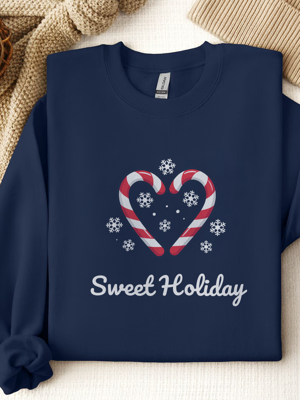 Sweet Holiday Sweatshirt, Candy Cane Heart Christmas Sweater, Snowflake Winter Sweater, Cute Xmas Crewneck for Women, Christmas Sweatshirt for Women