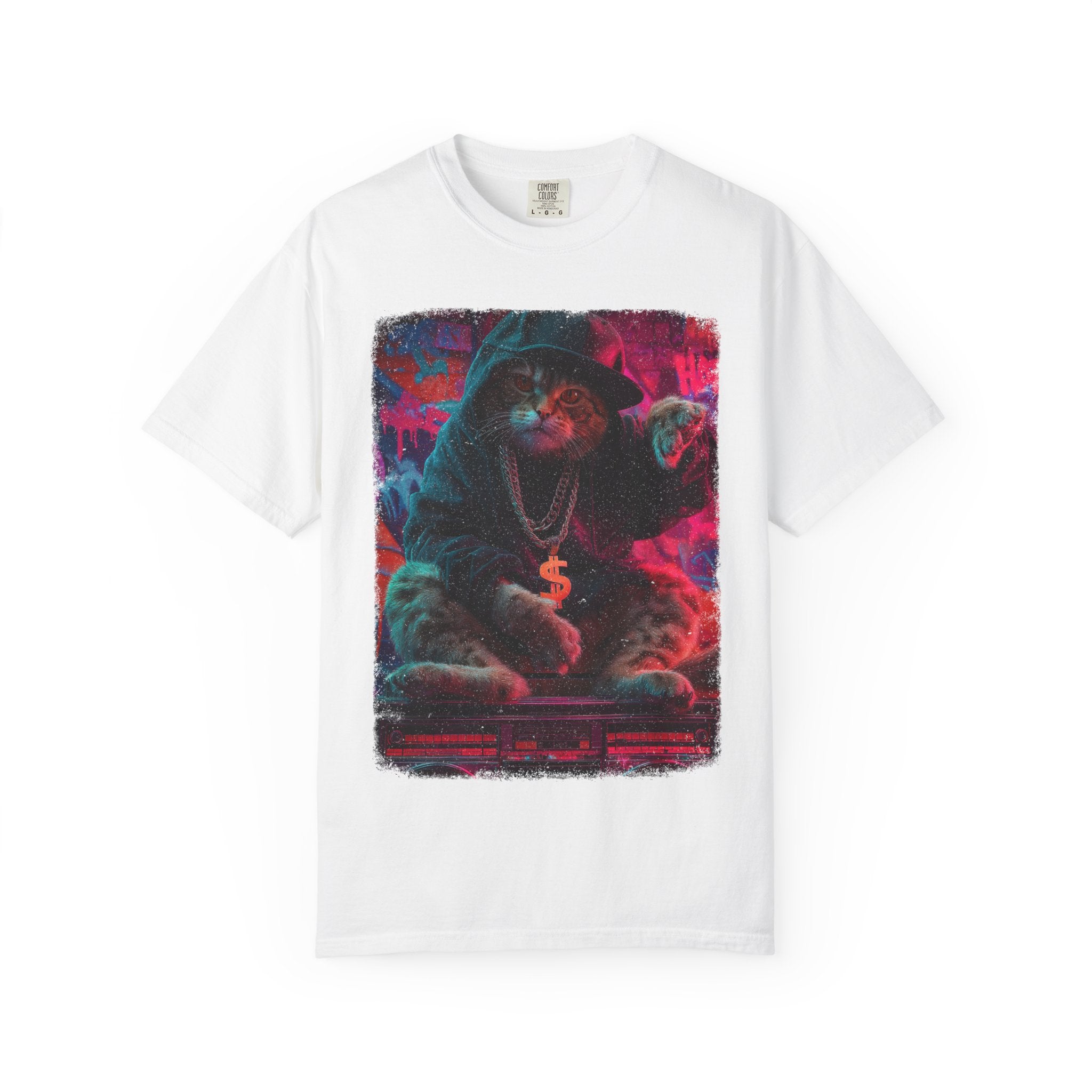 Block Party Boss Tee – Feline Flow, Neon Glow. Vibrant Cat Hoodie Unisex Garment-Dyed T-Shirt, Cute Cat Tee, Trendy Streetwear, Perfect Gift, Animal Lover Shirt, Casual Everyday Wear