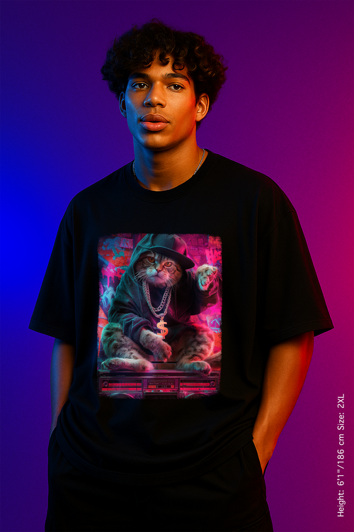 Block Party Boss Tee – Feline Flow, Neon Glow. Vibrant Cat Hoodie Unisex Garment-Dyed T-Shirt, Cute Cat Tee, Trendy Streetwear, Perfect Gift, Animal Lover Shirt, Casual Everyday Wear