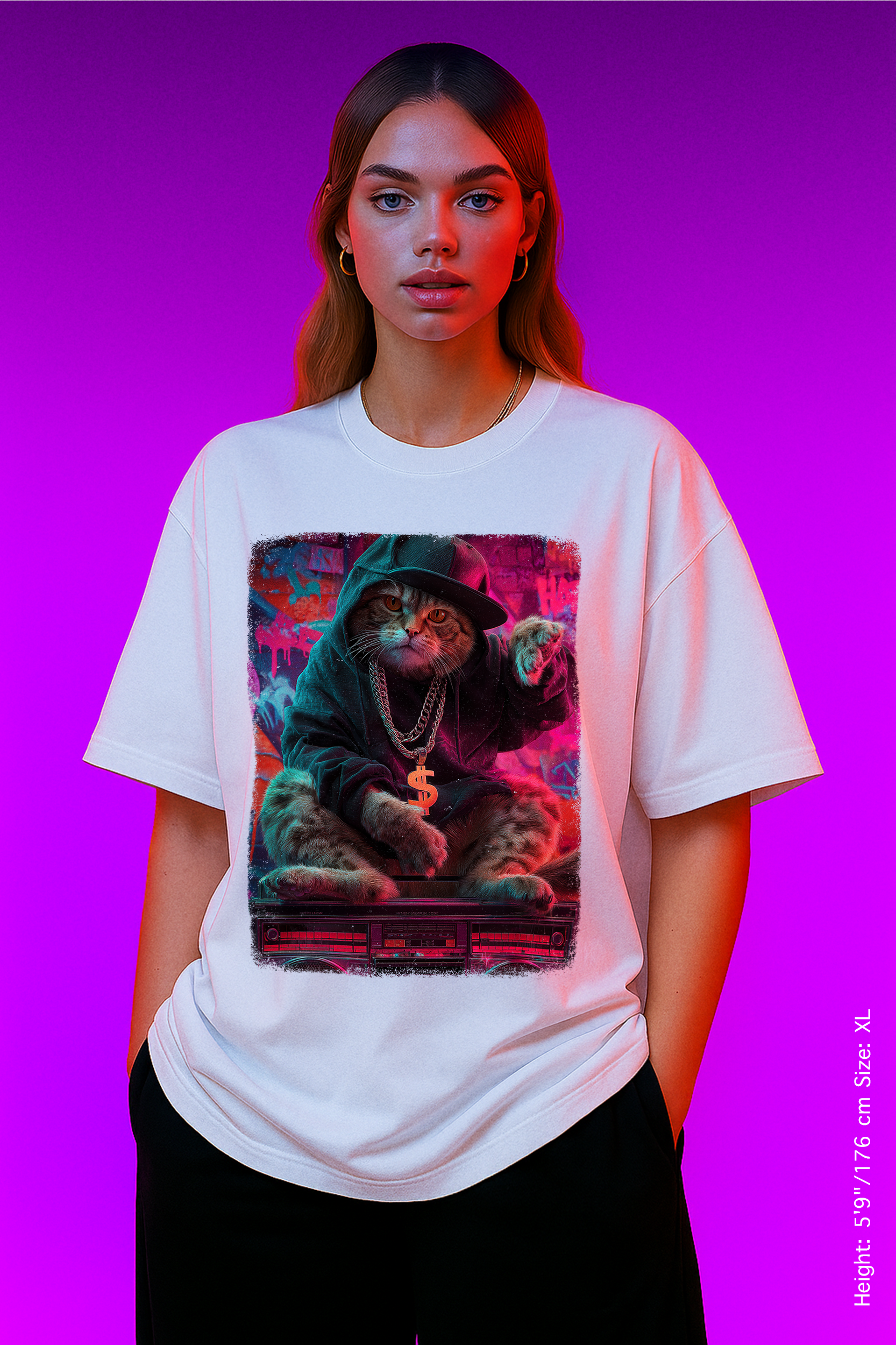 Block Party Boss Tee – Feline Flow, Neon Glow. Vibrant Cat Hoodie Unisex Garment-Dyed T-Shirt, Cute Cat Tee, Trendy Streetwear, Perfect Gift, Animal Lover Shirt, Casual Everyday Wear