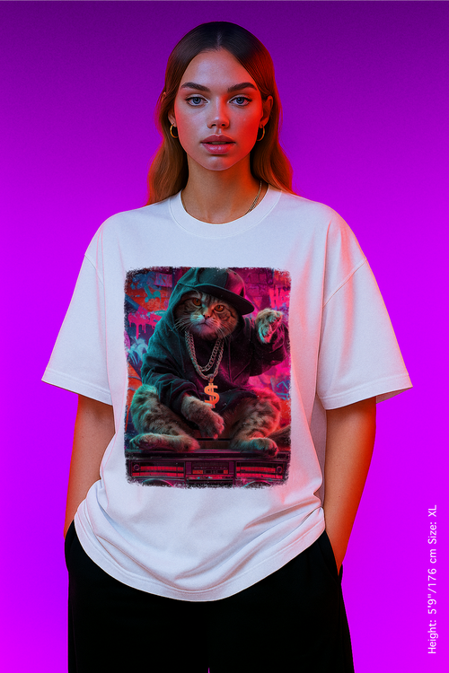 Block Party Boss Tee – Feline Flow, Neon Glow. Vibrant Cat Hoodie Unisex Garment-Dyed T-Shirt, Cute Cat Tee, Trendy Streetwear, Perfect Gift, Animal Lover Shirt, Casual Everyday Wear